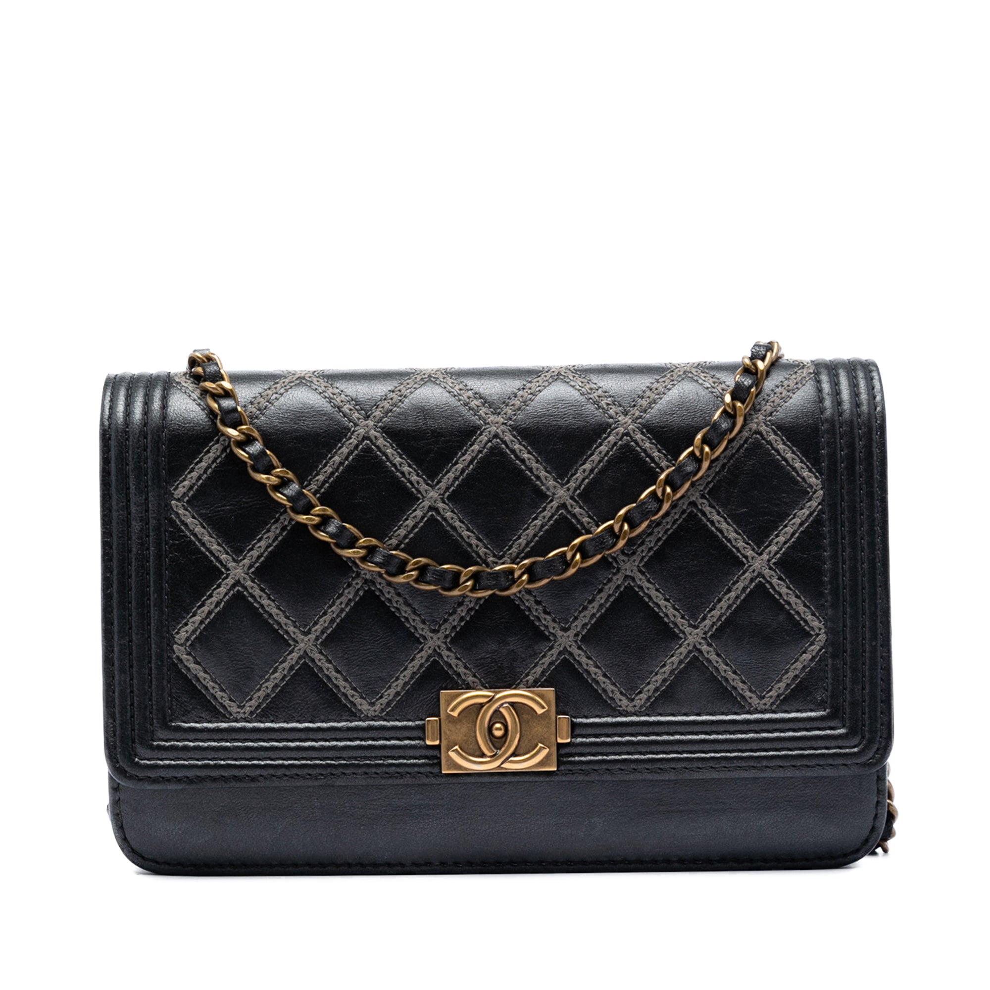 Chanel Quilted Lambskin Double Stitch Boy Wallet On Chain - image 1