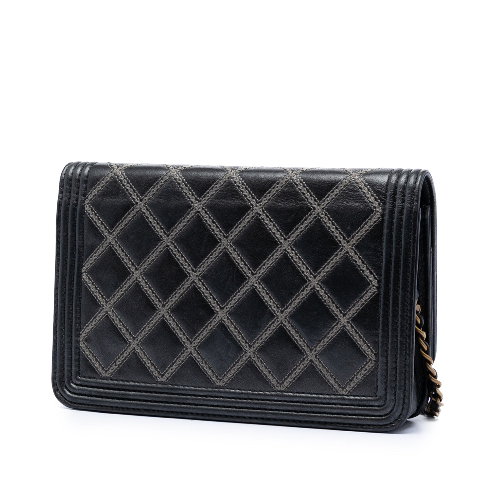 Chanel Quilted Lambskin Double Stitch Boy Wallet On Chain - image 2