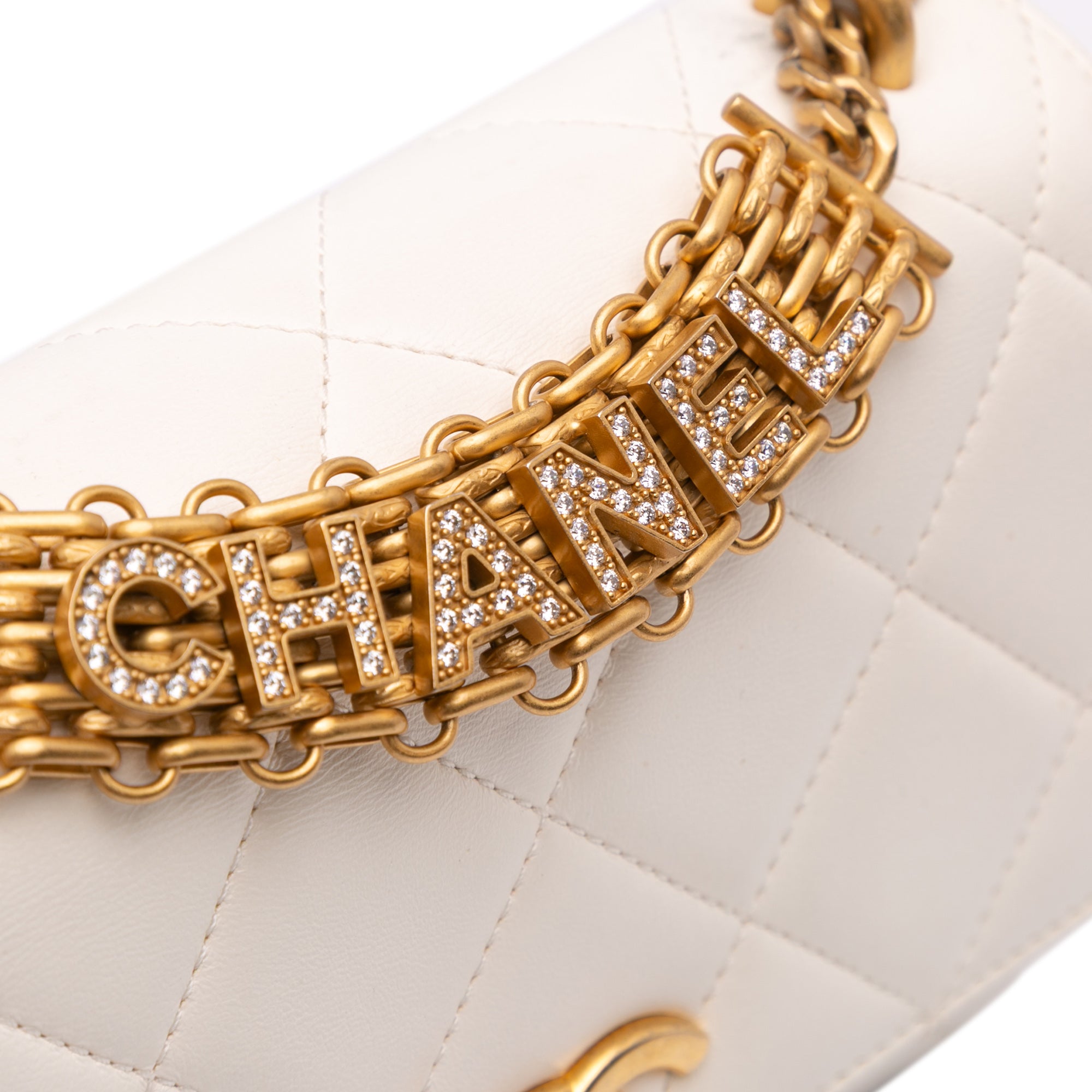 Chanel Mini Quilted Lambskin Crystal Logo Letters Chain Flap - image 6