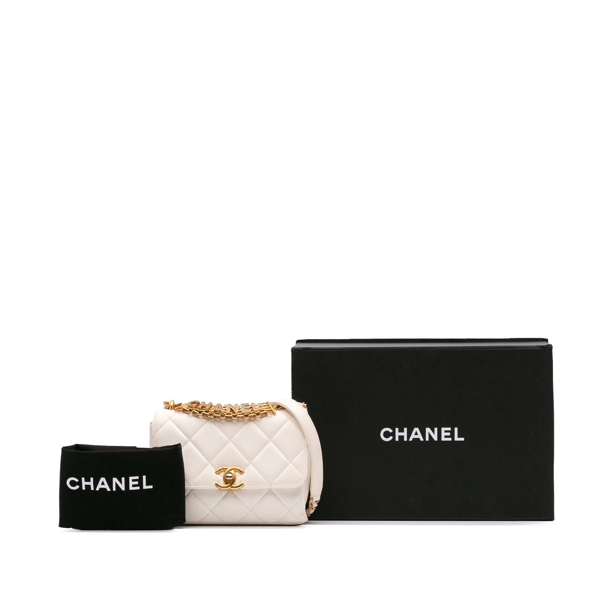 Chanel Mini Quilted Lambskin Crystal Logo Letters Chain Flap - image 9