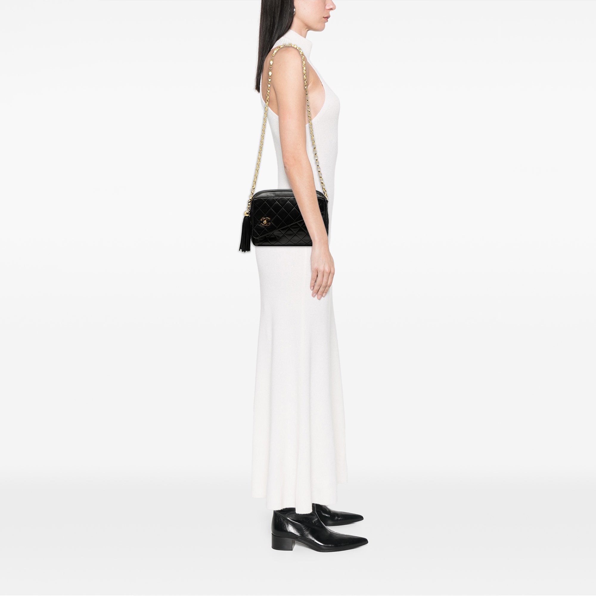 Chanel CC Quilted Lambskin Tassel Camera Bag - image 7