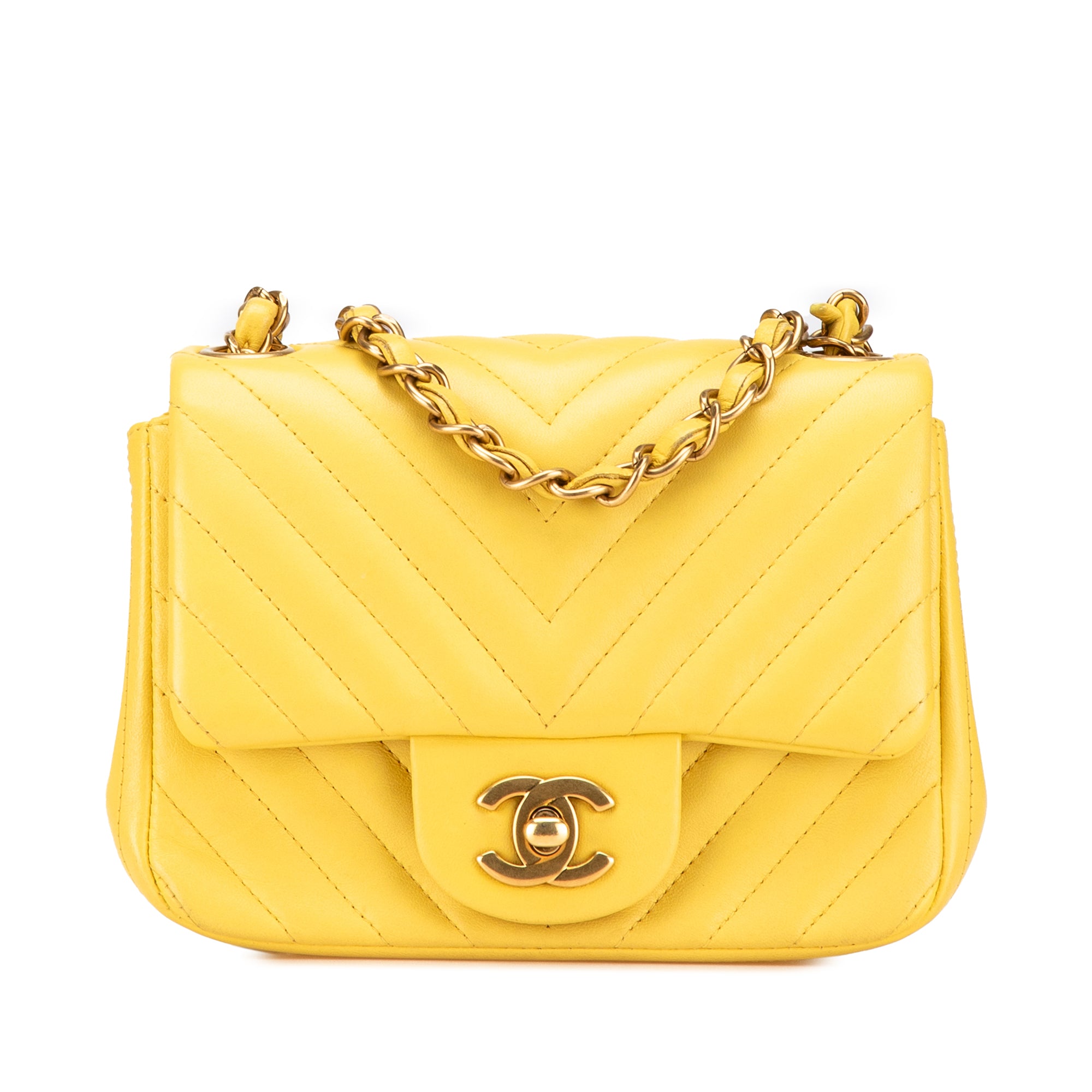 Chanel Mini Square Classic Chevron Lambskin Single Flap - image 1