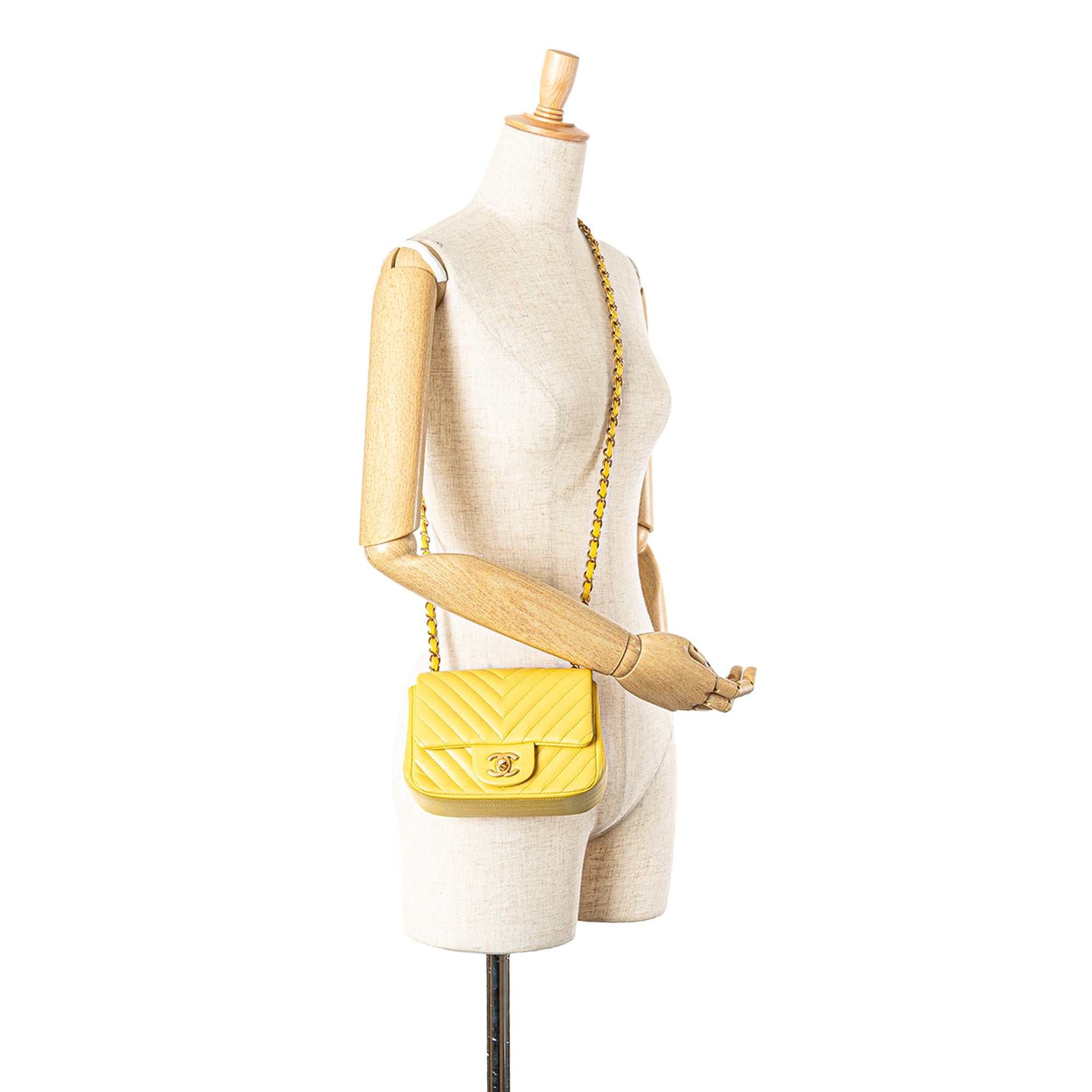 Chanel Mini Square Classic Chevron Lambskin Single Flap - image 11