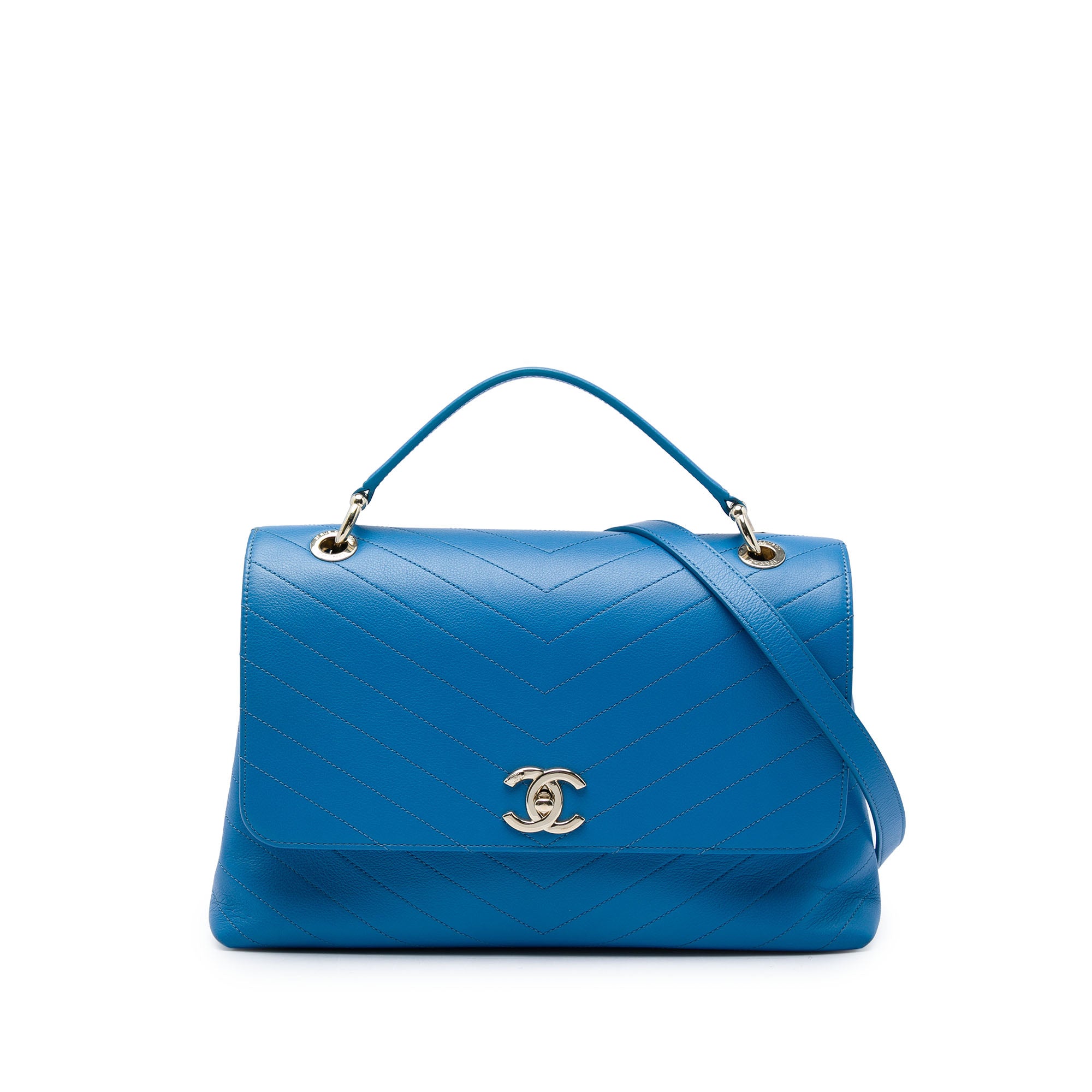 Chanel Medium Grained Calfskin Chevron Chic Top Handle Flap - image 1
