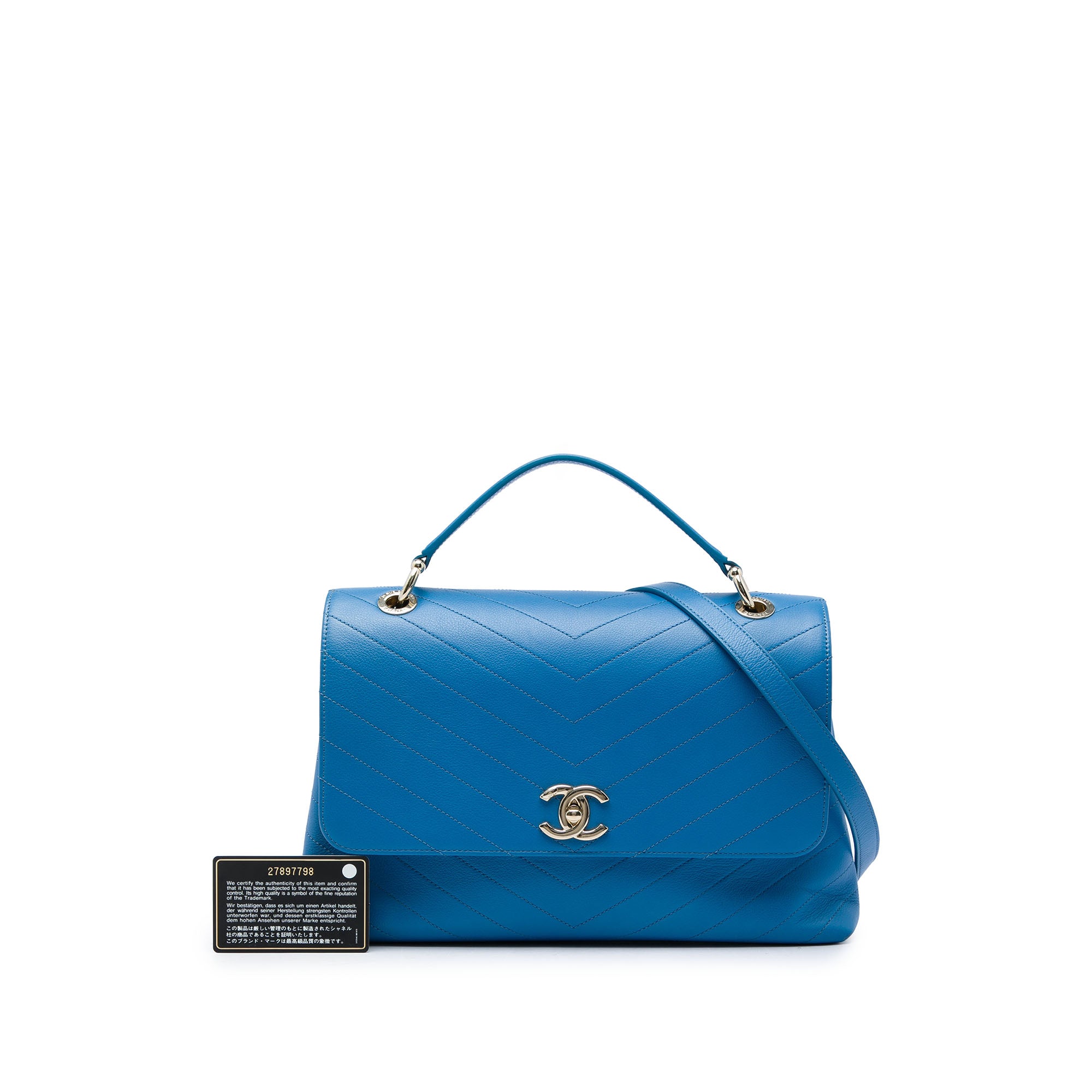 Chanel Medium Grained Calfskin Chevron Chic Top Handle Flap - image 7