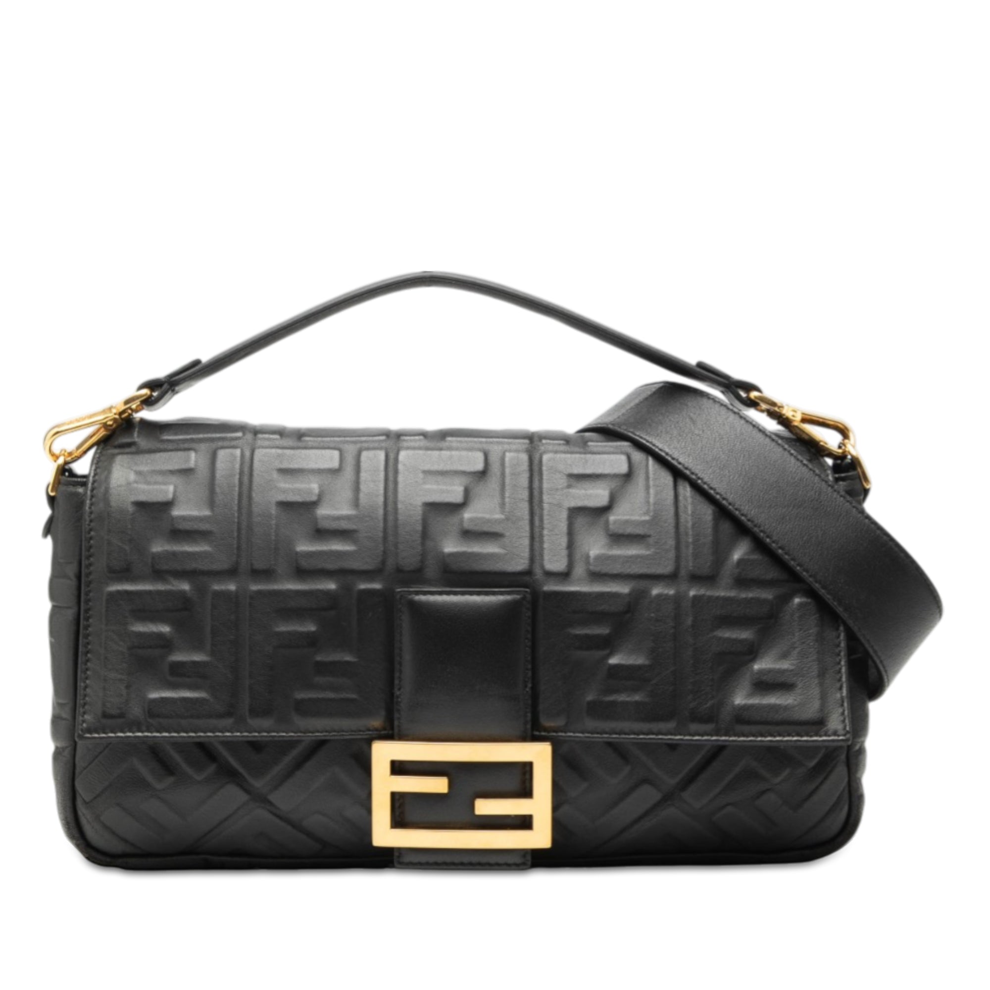 Fendi Large Zucca Embossed Leather Baguette Satchel - image 1