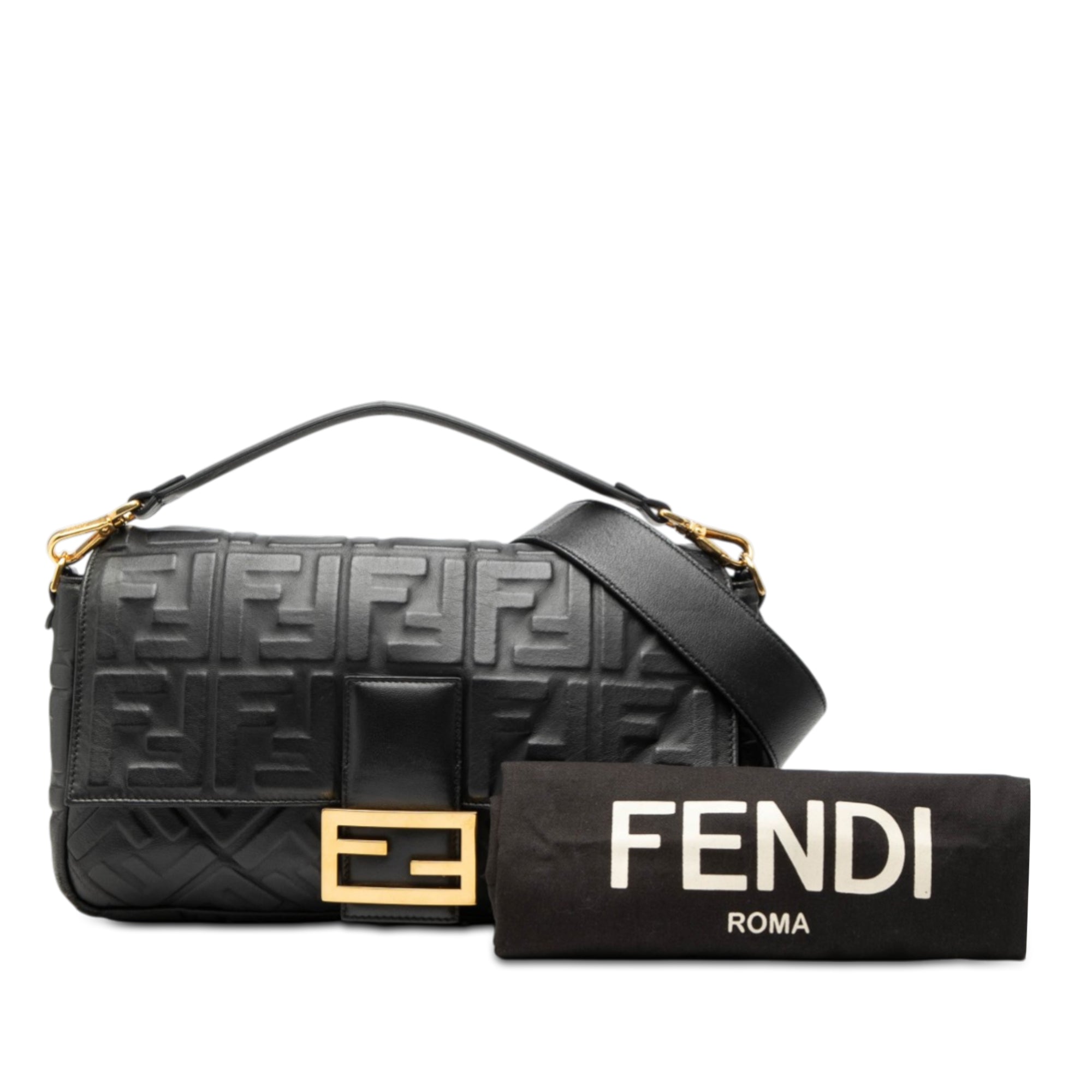 Fendi Large Zucca Embossed Leather Baguette Satchel - image 8