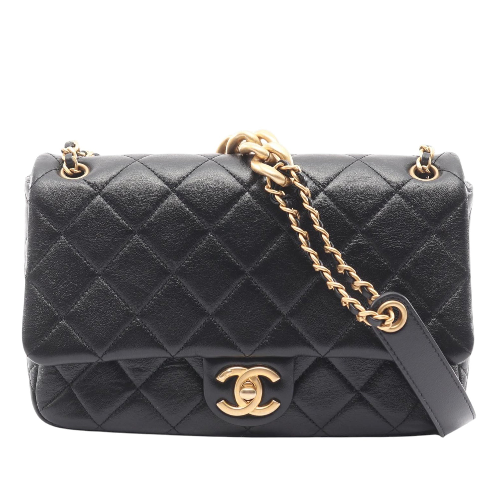 Chanel CC Quilted Lambskin Contrast Stitch Single Flap - image 1