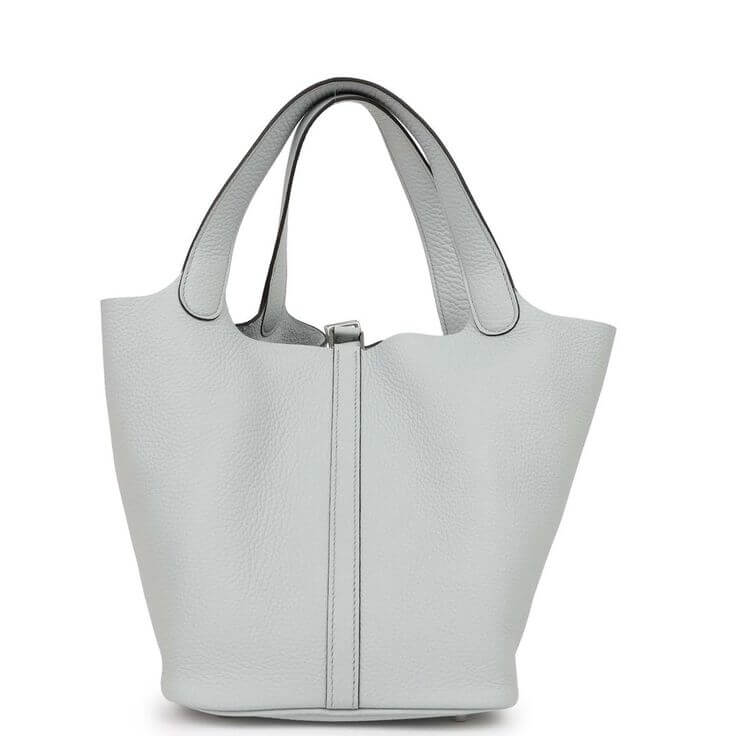 Hermès Picotin 18 Bleu Pale Clémence Leather PHW - The Refined Luxury