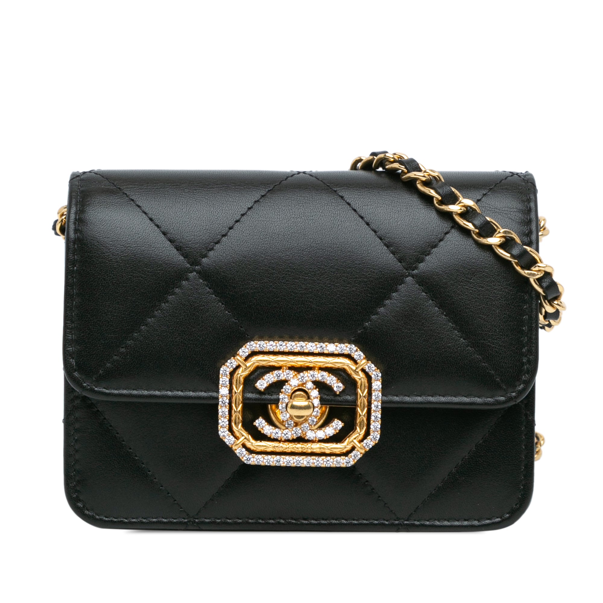 Chanel Quilted Calfskin Strass Card Holder On Chain - image 1