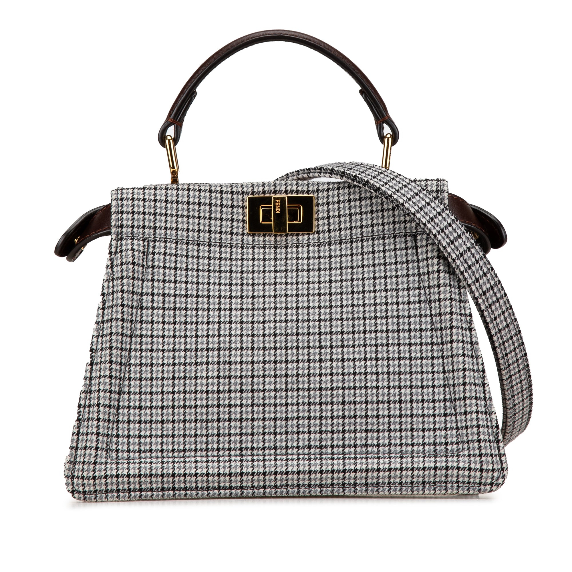 Fendi Small Wool Peekaboo ISeeU Houndstooth Satchel - image 1