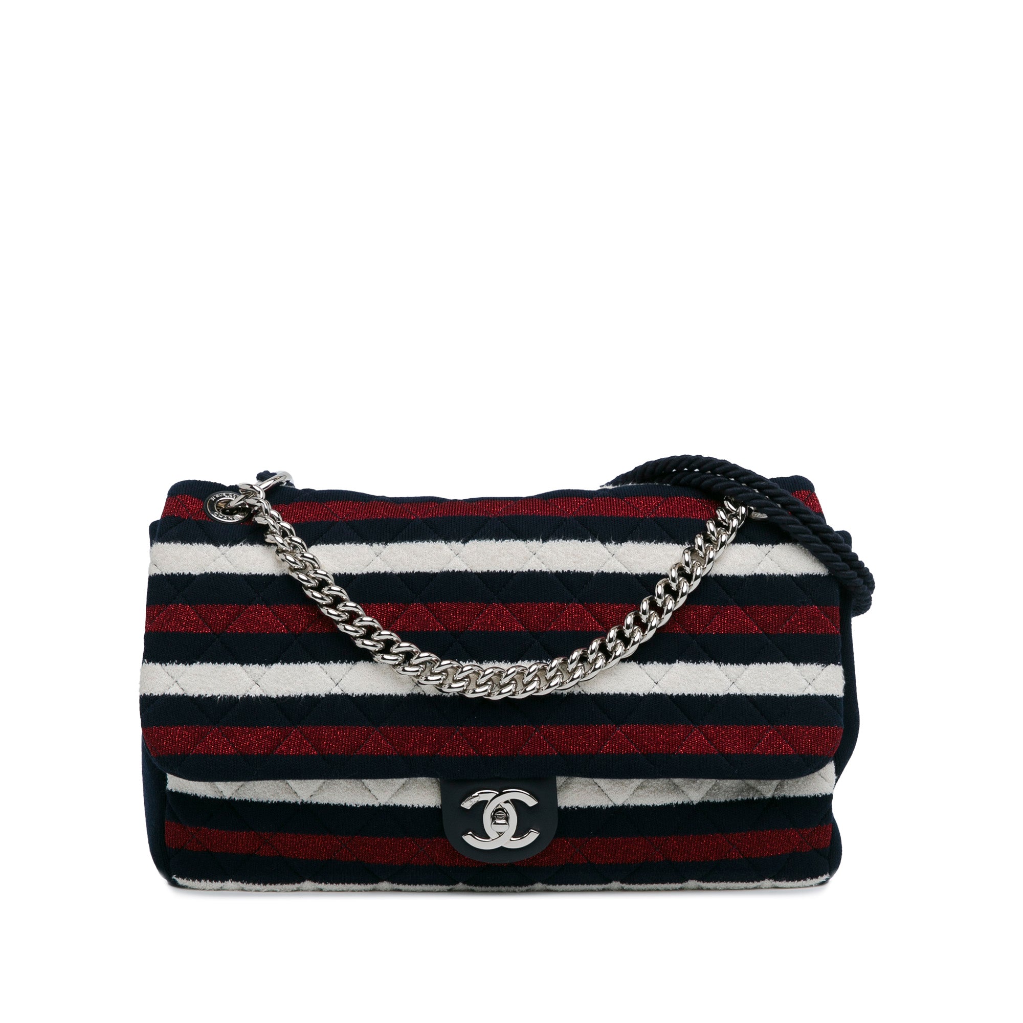 Chanel Maxi Multicolor Stripe Jersey Rope Flap - image 1