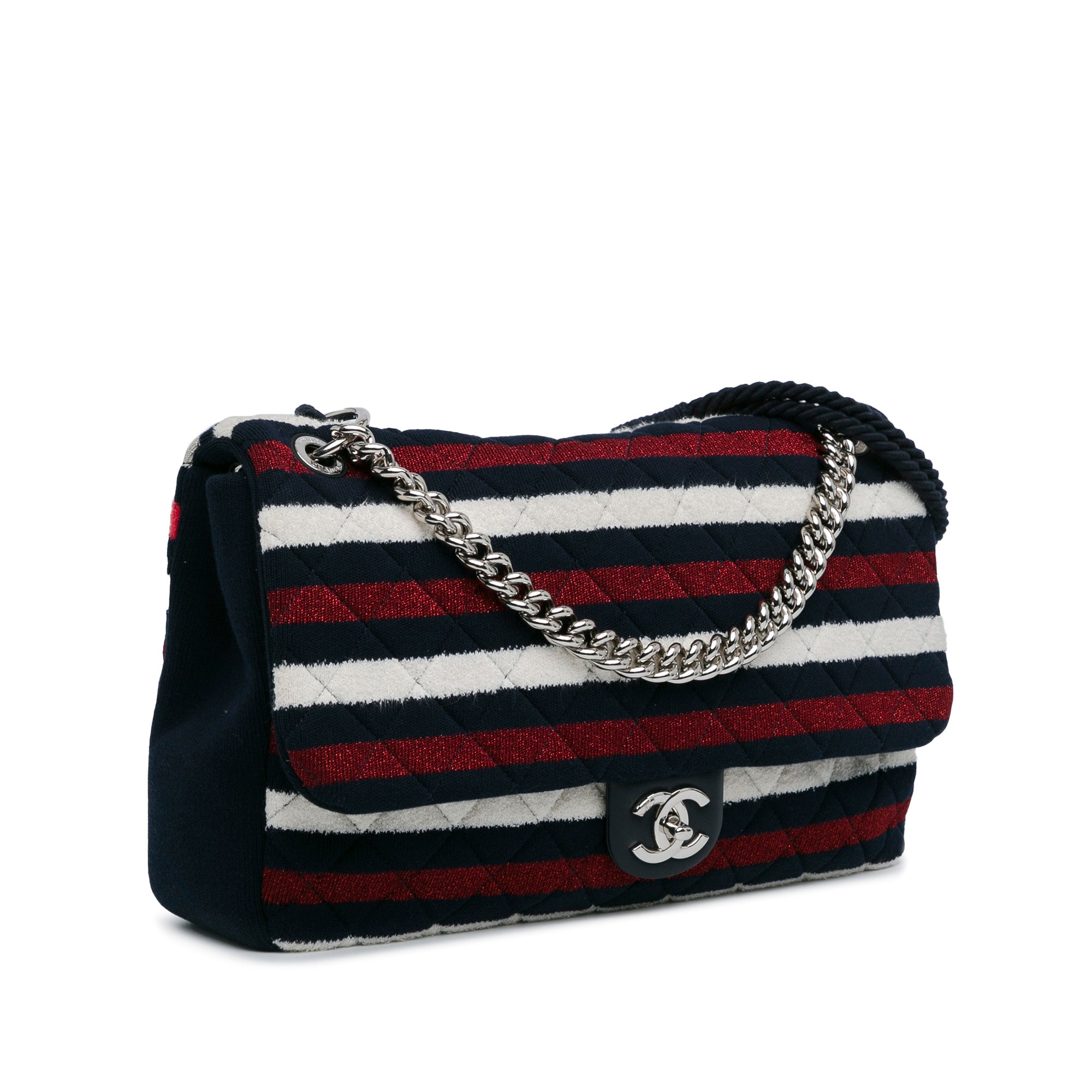 Chanel Maxi Multicolor Stripe Jersey Rope Flap - image 2
