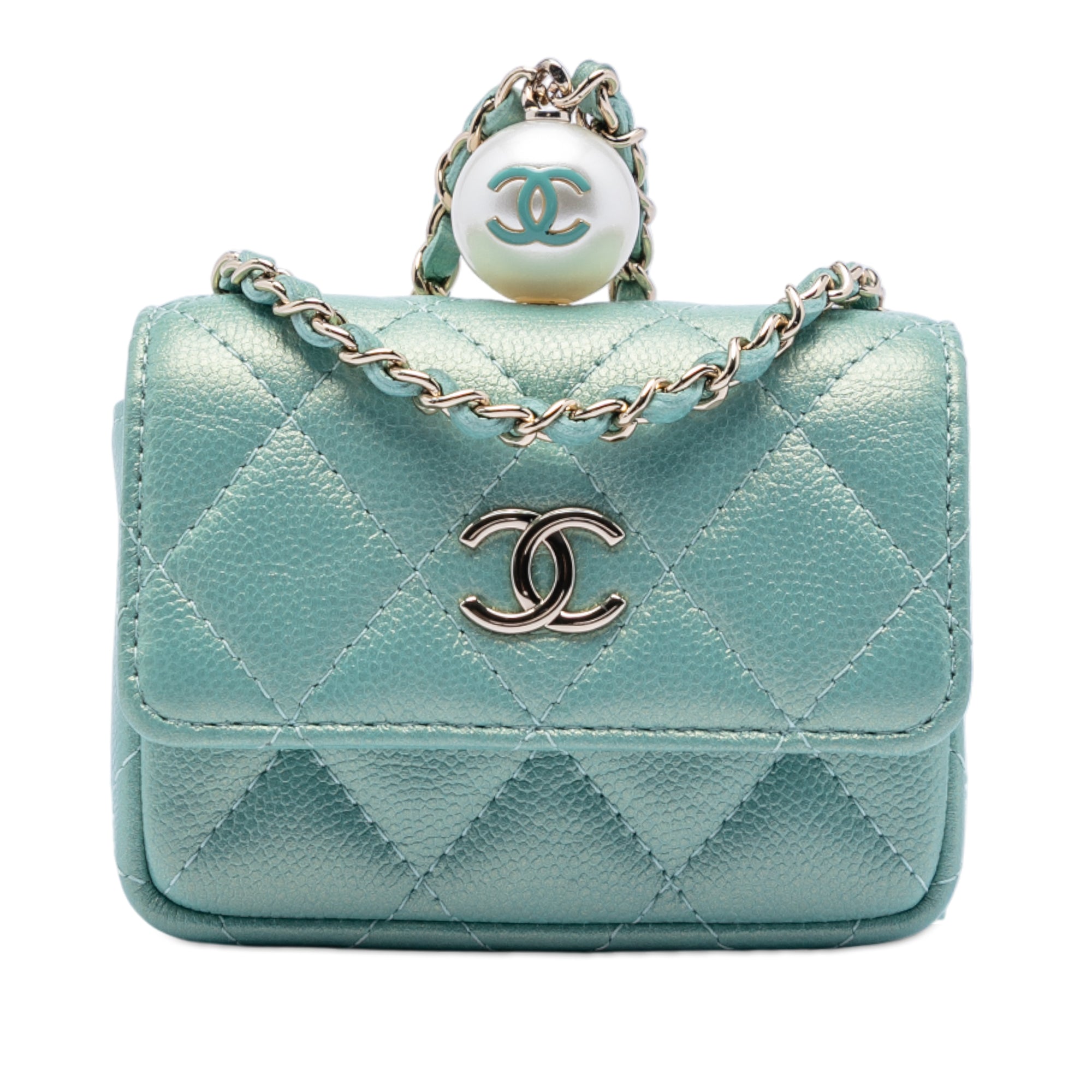 Chanel Iridescent Caviar Pearl On Top Coin Purse With Chain - image 1