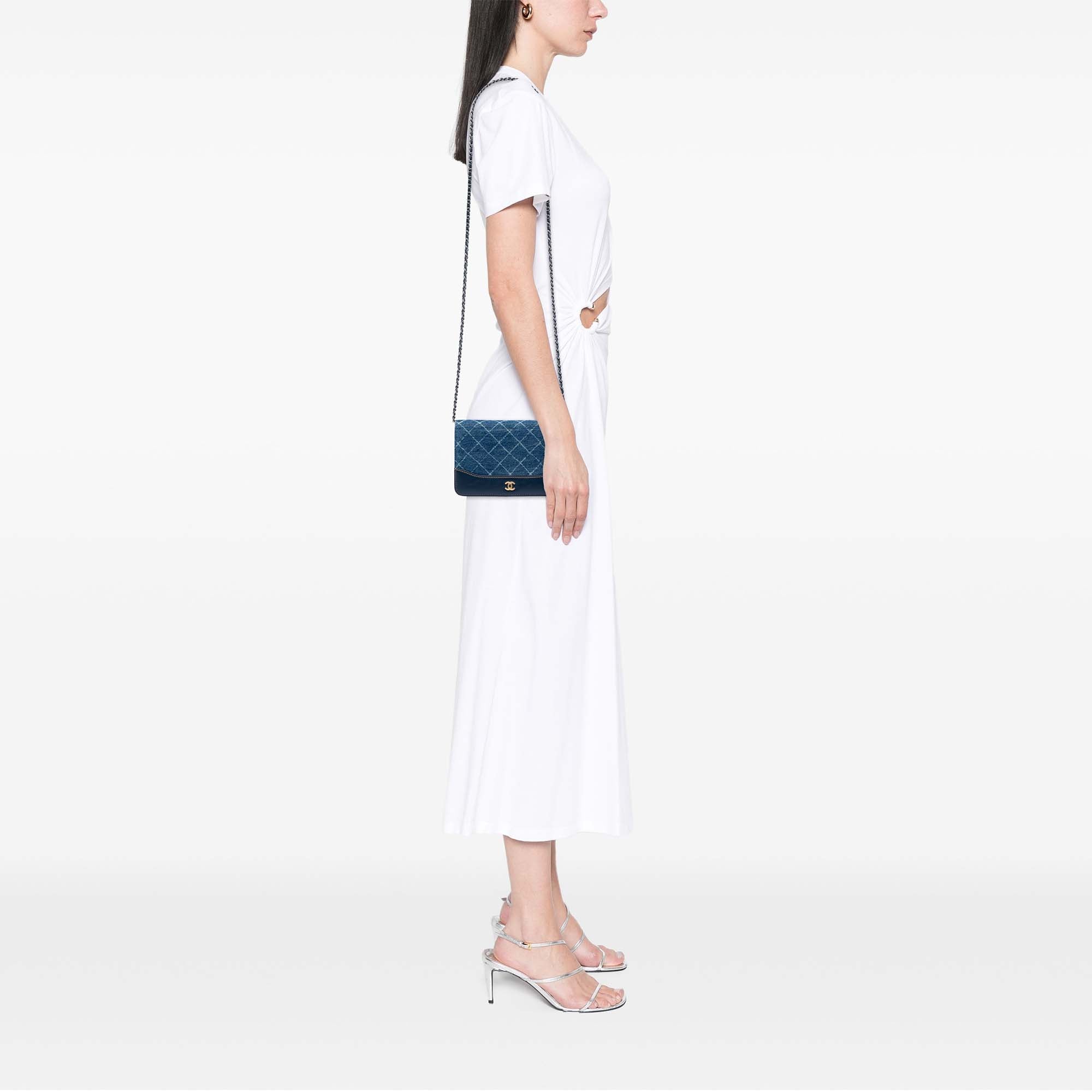Chanel Printed Denim and Calfskin Gabrielle Wallet On Chain - image 6
