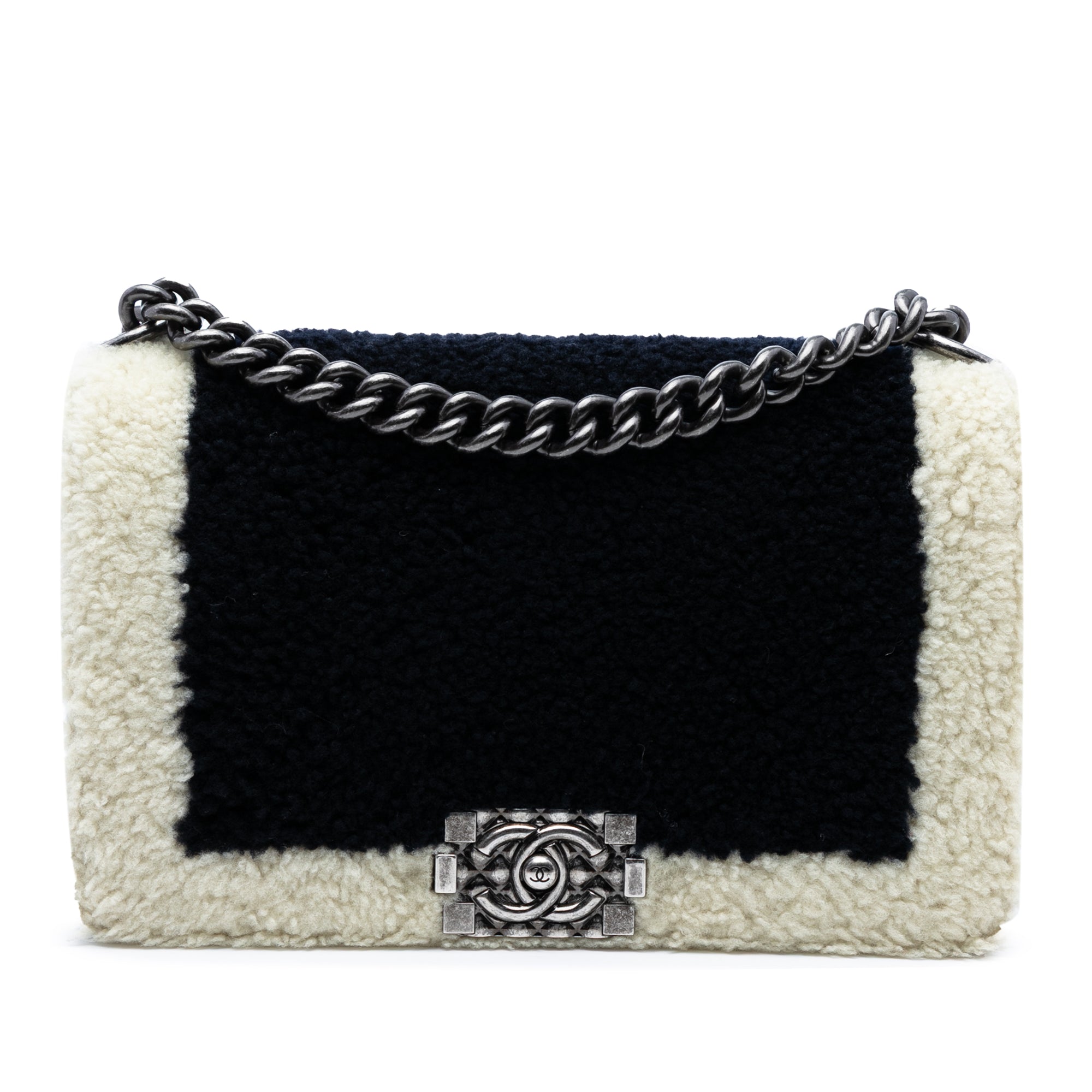 Chanel Medium Bicolor Shearling Boy Flap - image 1