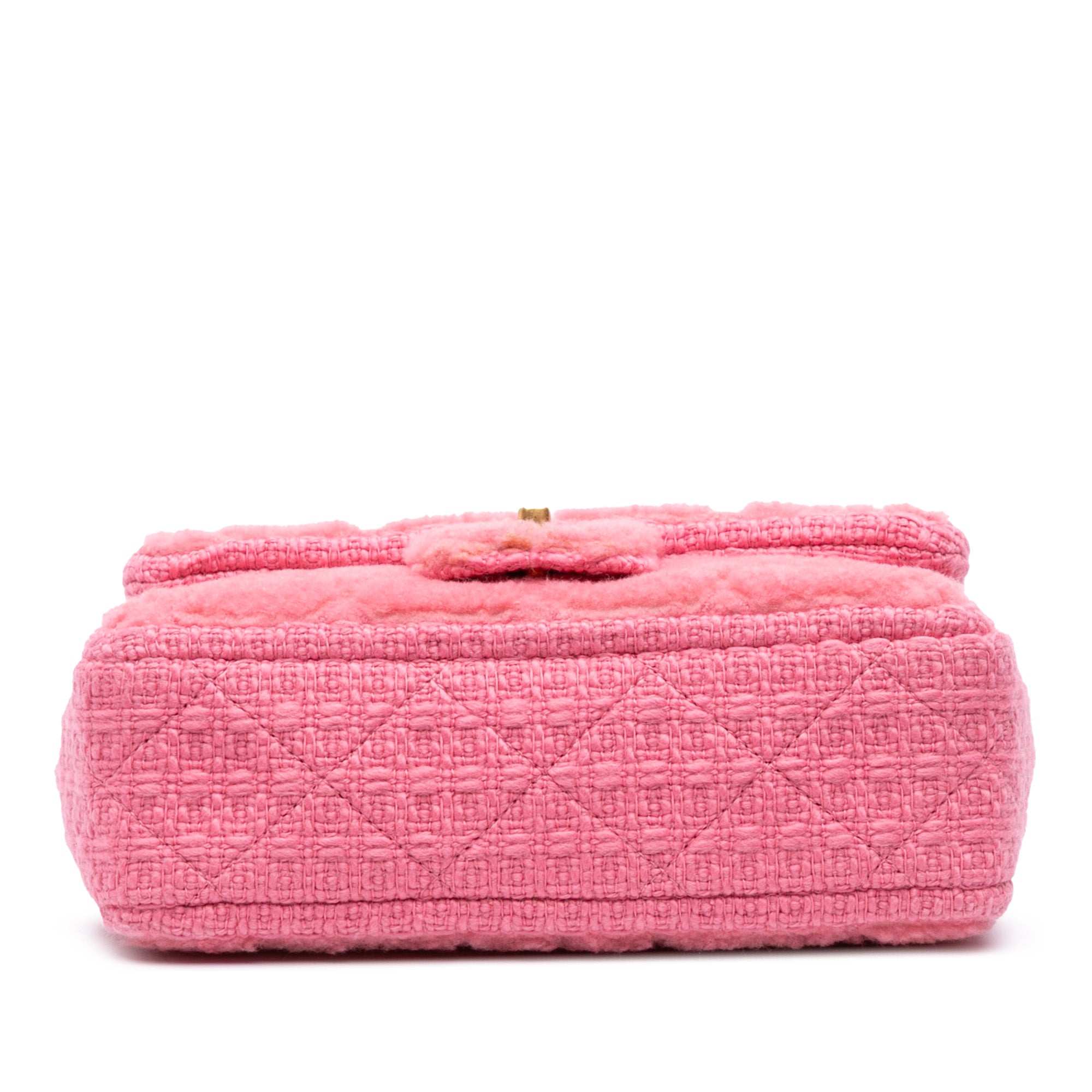 Chanel CC Quilted Shearling and Tweed Single Flap - image 3