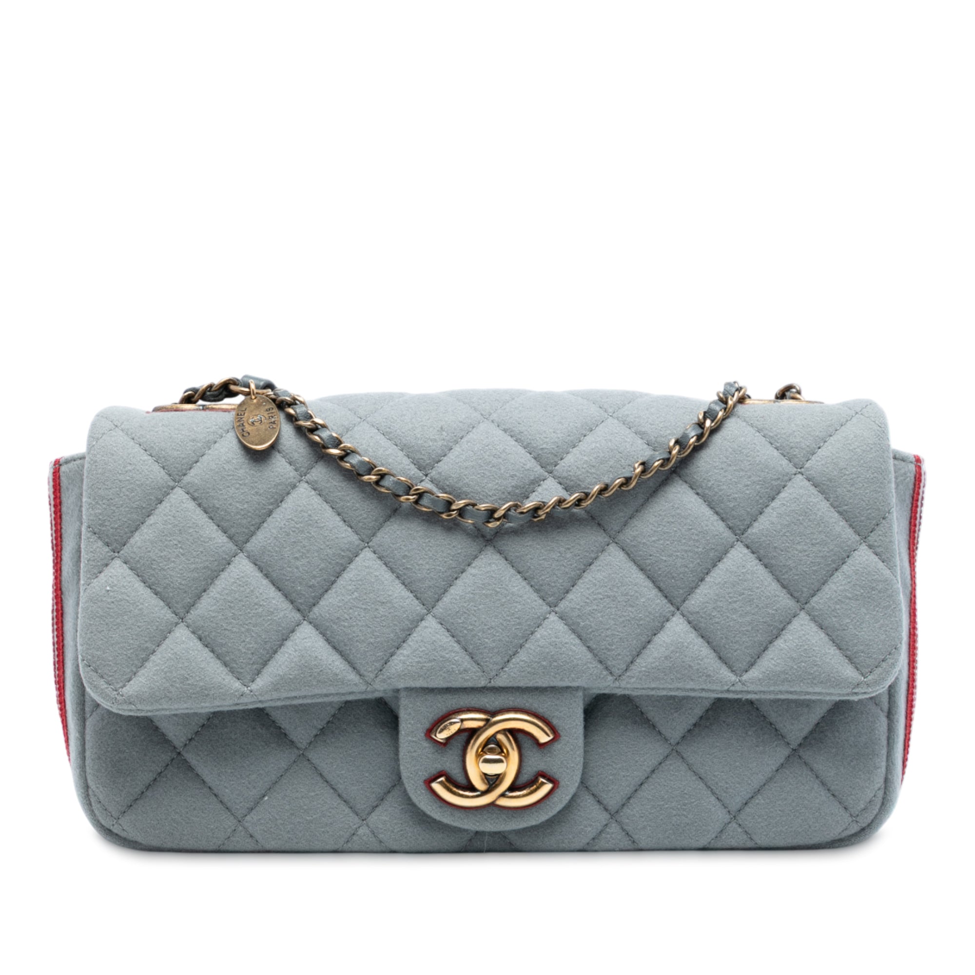 Chanel Paris Salzburg Medium Quilted Felt CC Eyelet Flap - image 1