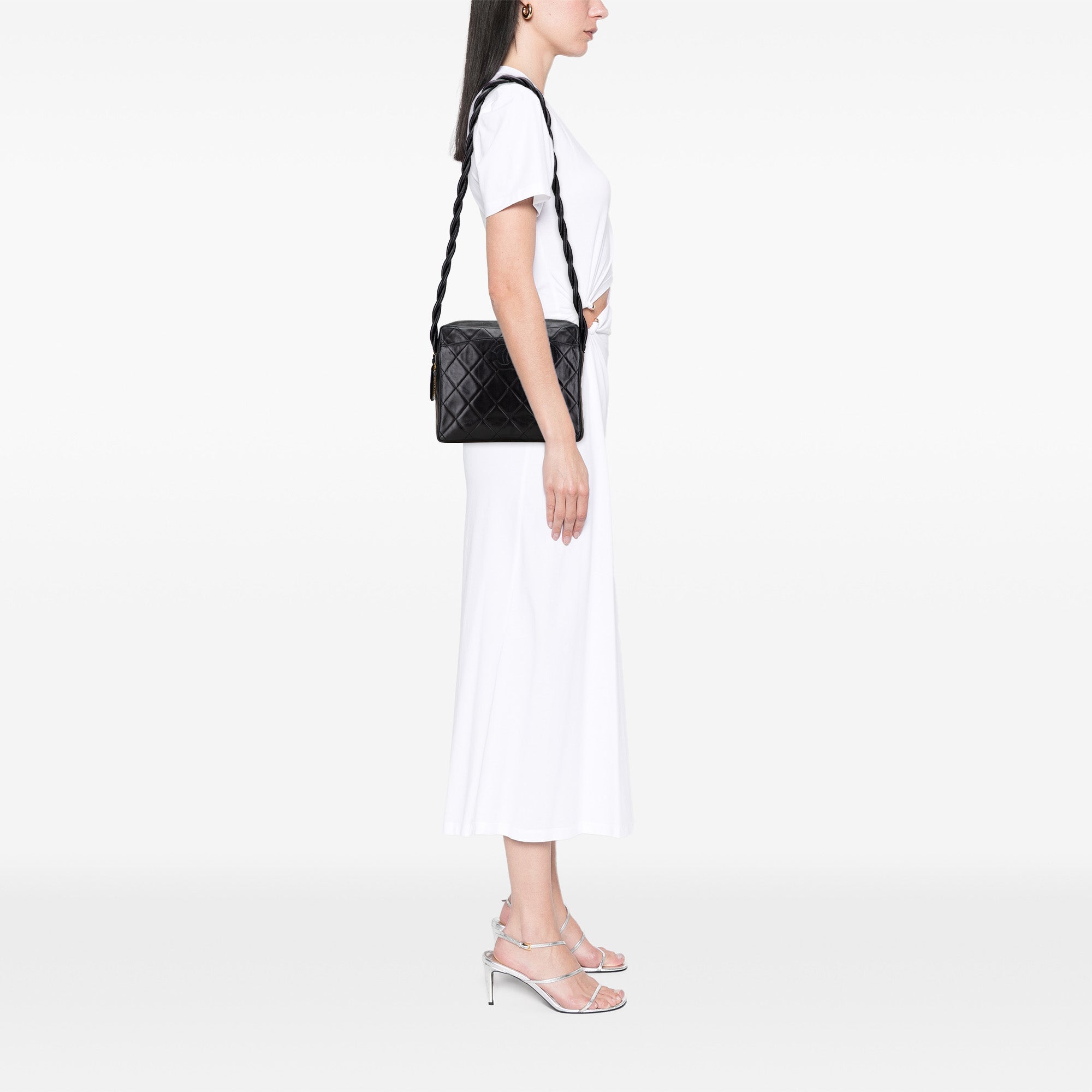 Chanel CC Quilted Lambskin Twisted Strap Crossbody - image 8