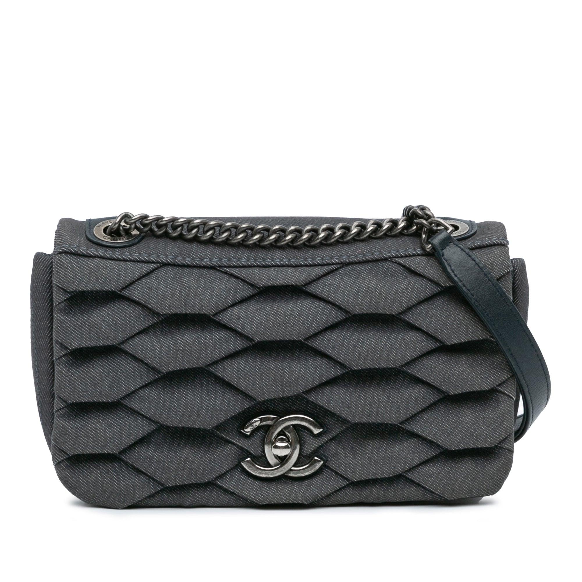 Chanel Small Pleated Denim Scale Effect Turtle Flap - image 1