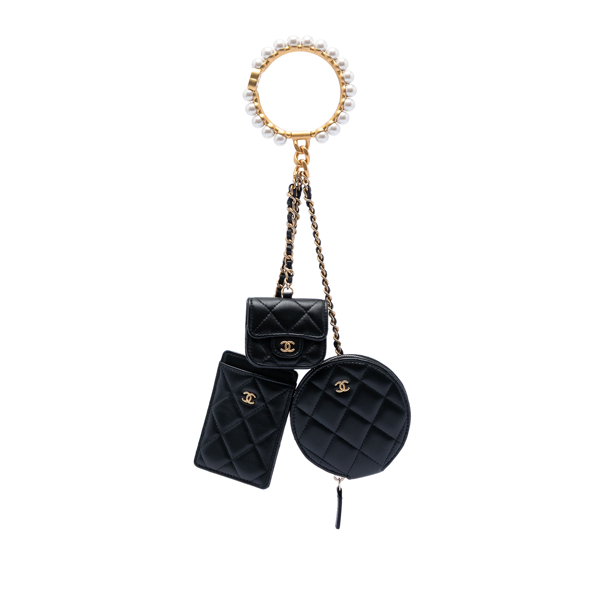 Chanel Quilted Lambskin Pearl Crown CC Wristlet Multi Pouches - image 1
