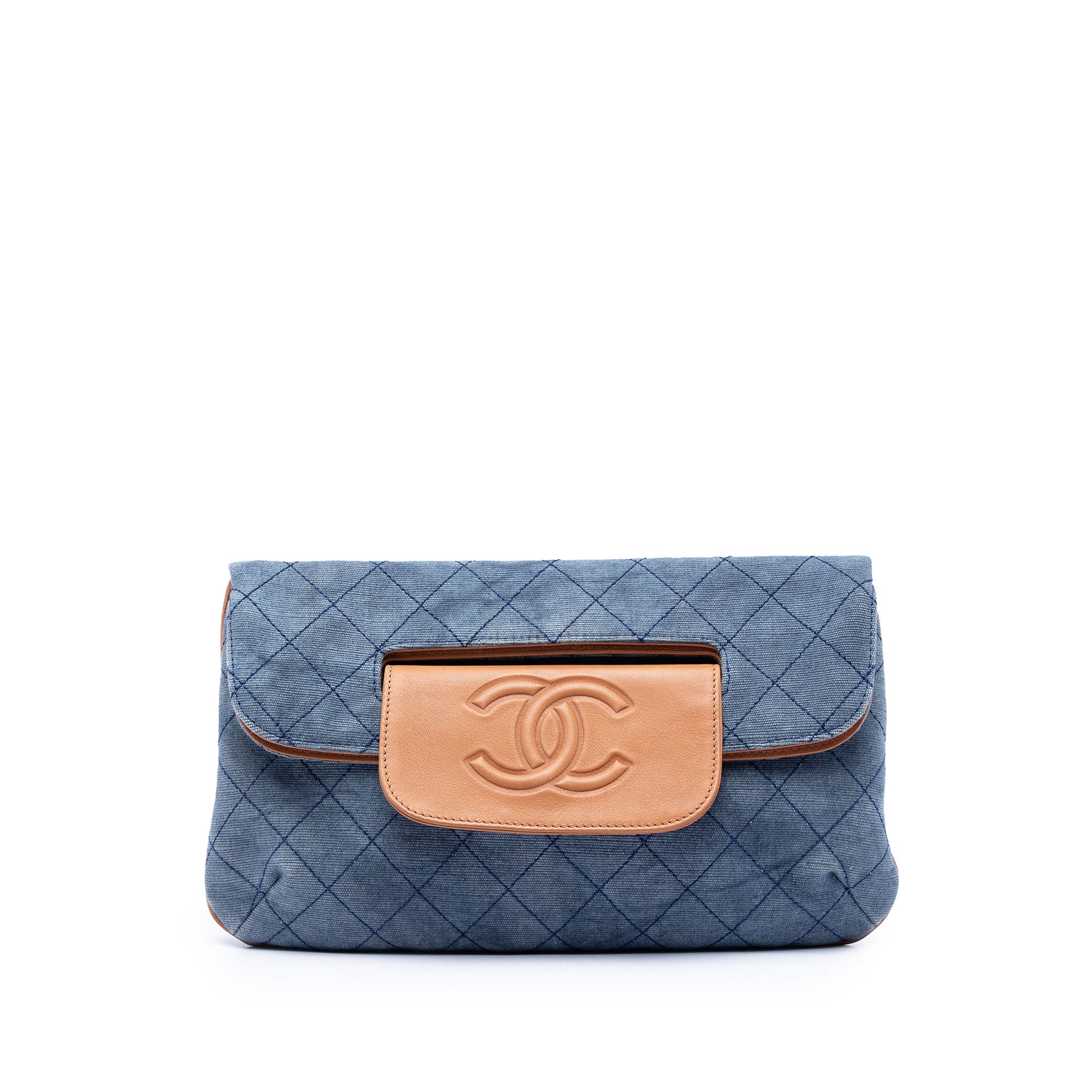 Chanel CC Quilted Denim Foldover Clutch - image 1