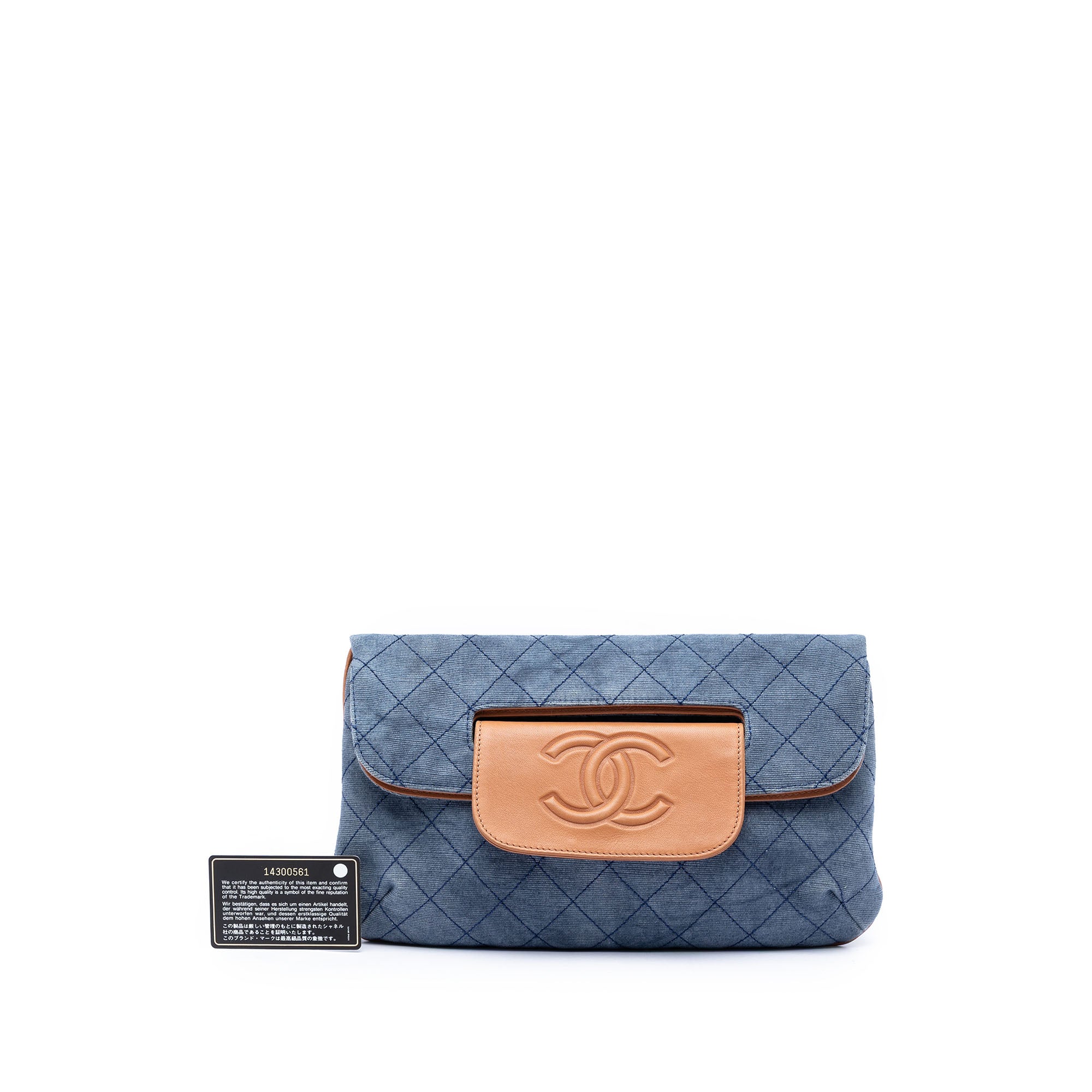 Chanel CC Quilted Denim Foldover Clutch - image 6