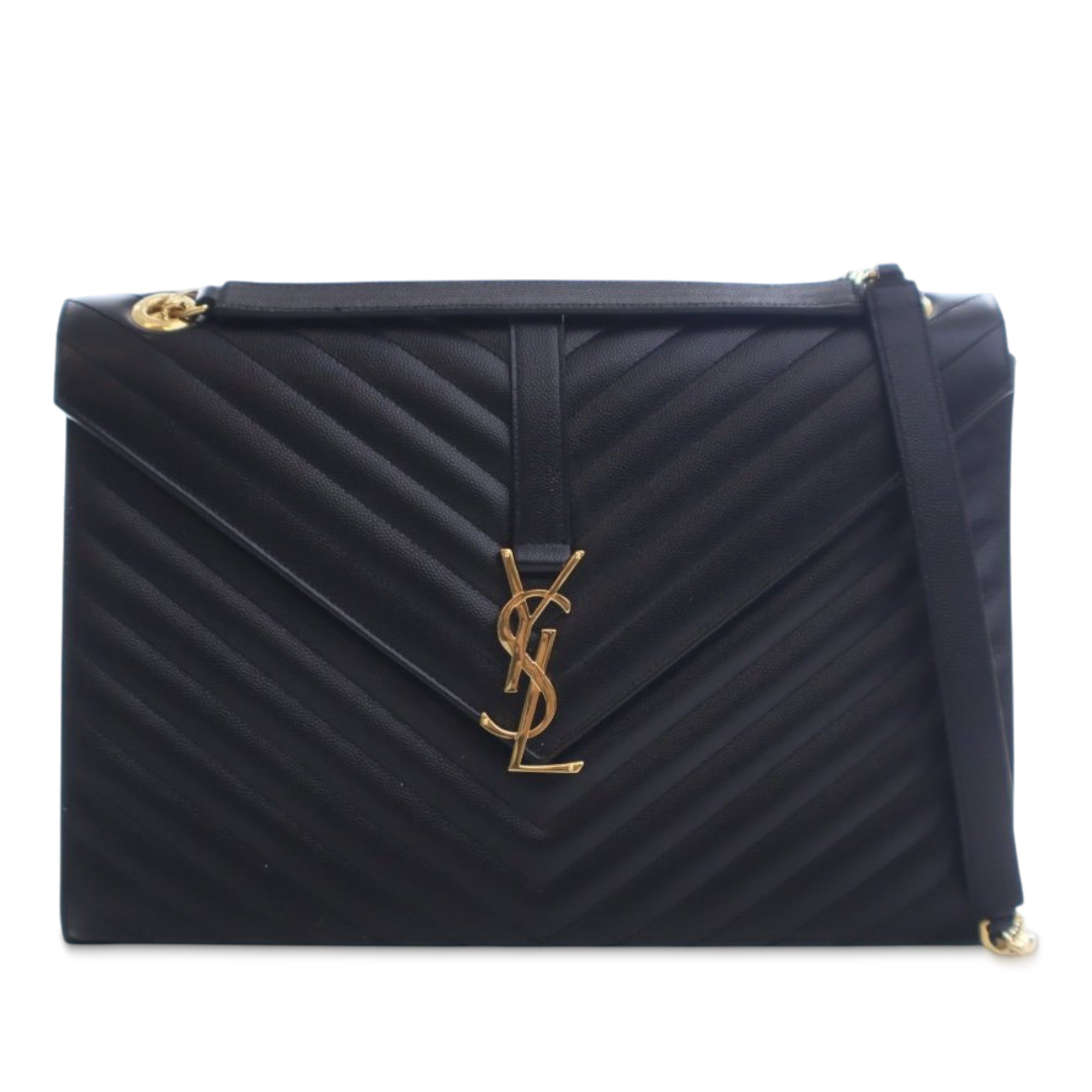 Saint Laurent Large Chevron Grain de Poudre Monogram Envelope Bag - image 1