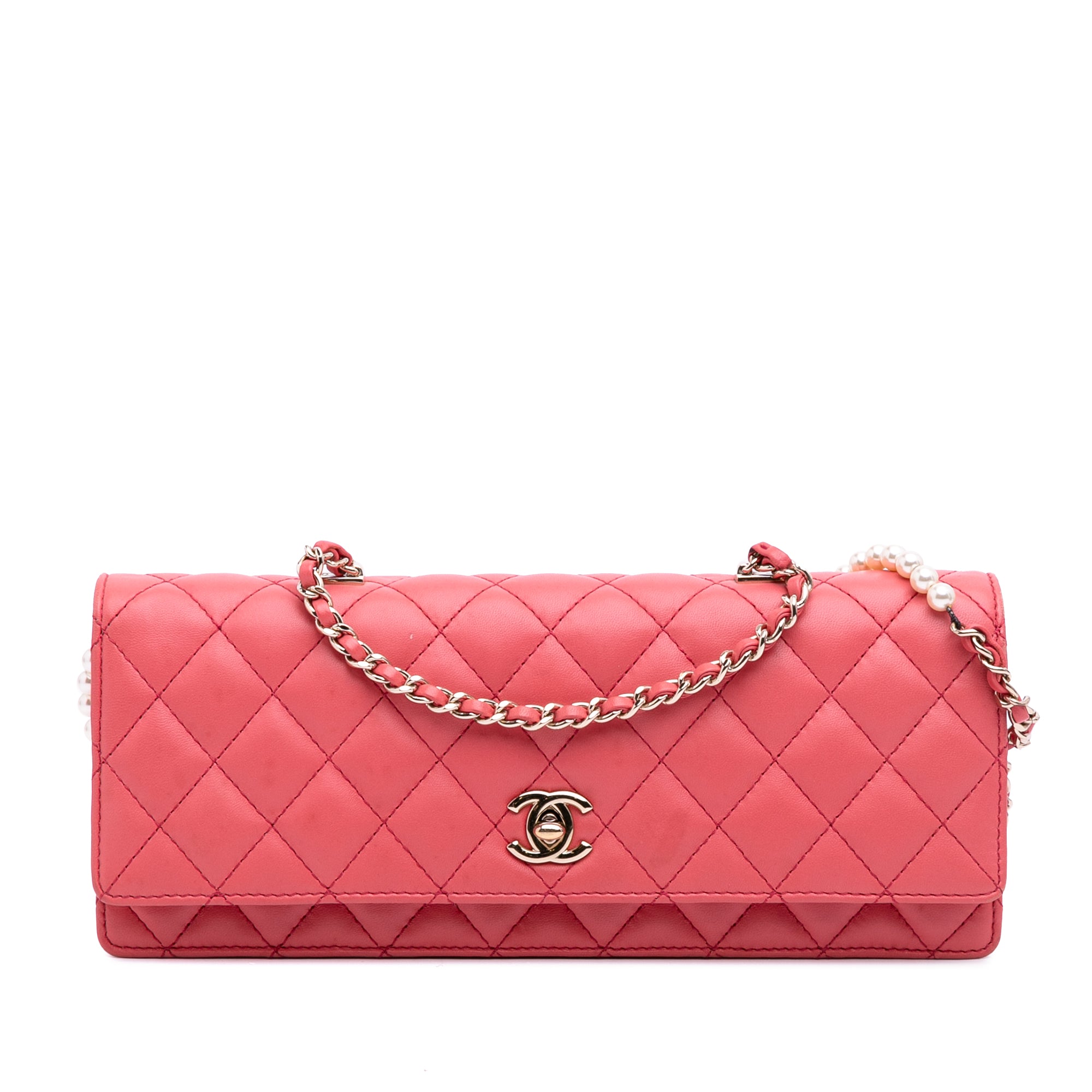 Chanel Quilted Lambskin Pearl Chain East West Single Flap - image 1