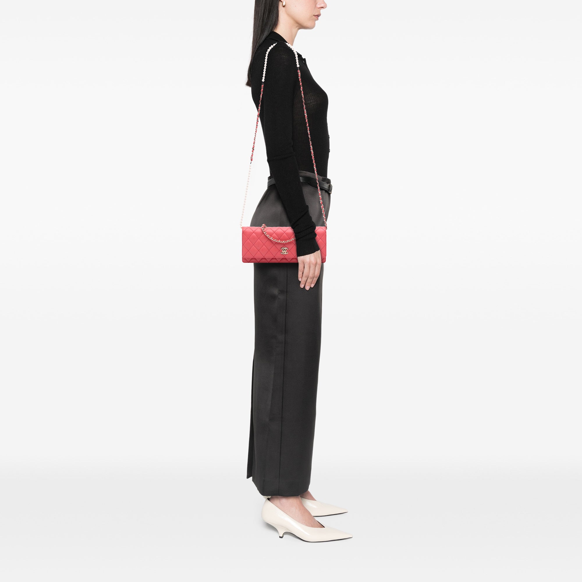 Chanel Quilted Lambskin Pearl Chain East West Single Flap - image 12