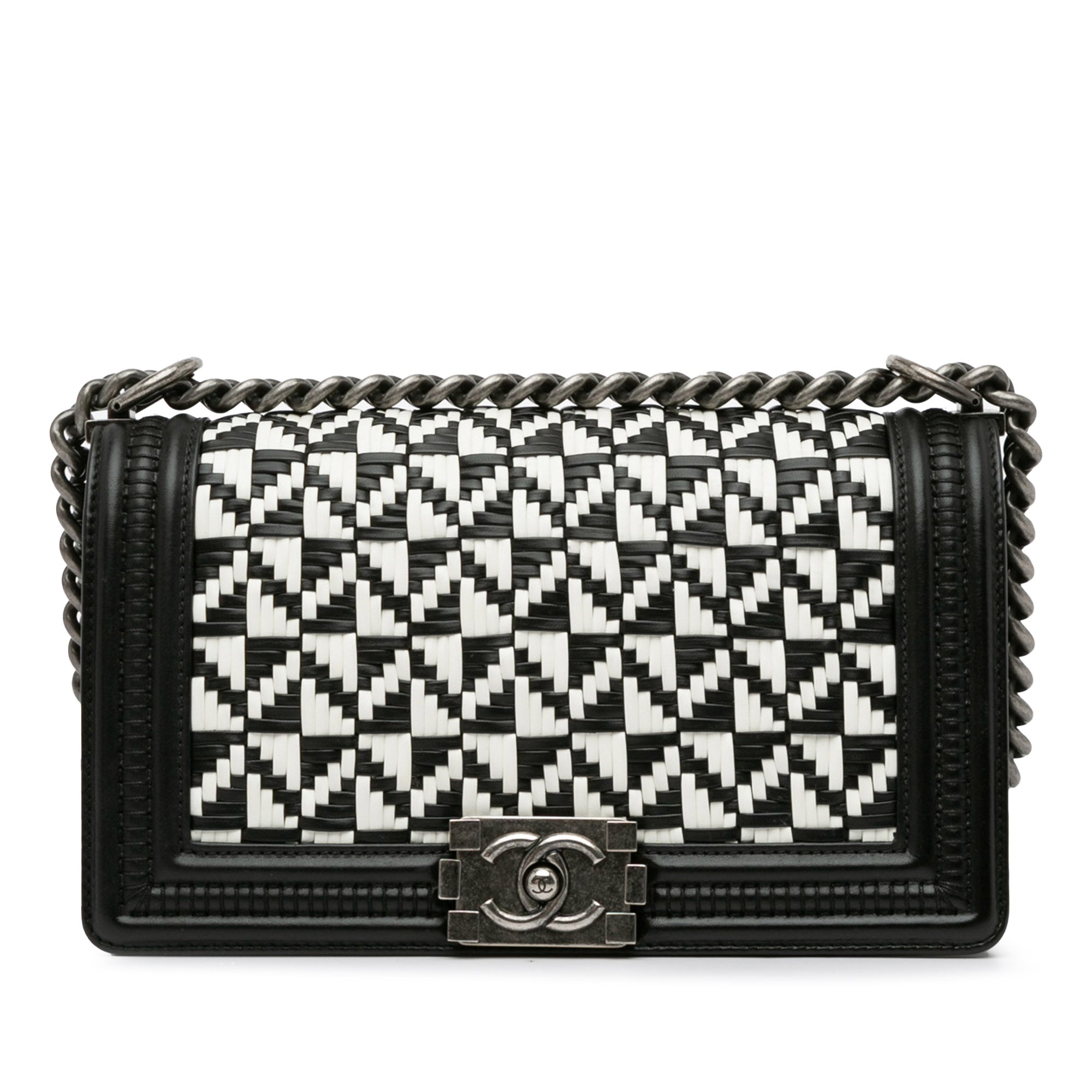 Chanel Old Medium Bicolor Woven Calfskin Boy Flap - image 1