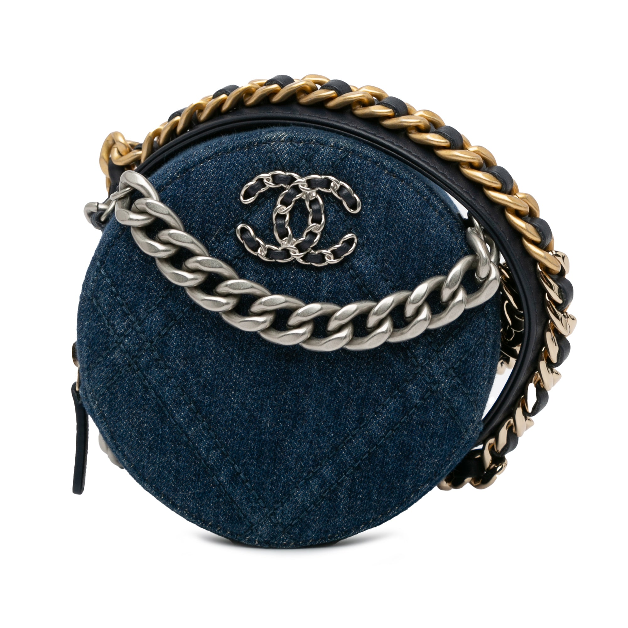 Chanel Denim 19 Round Clutch with Chain - image 1