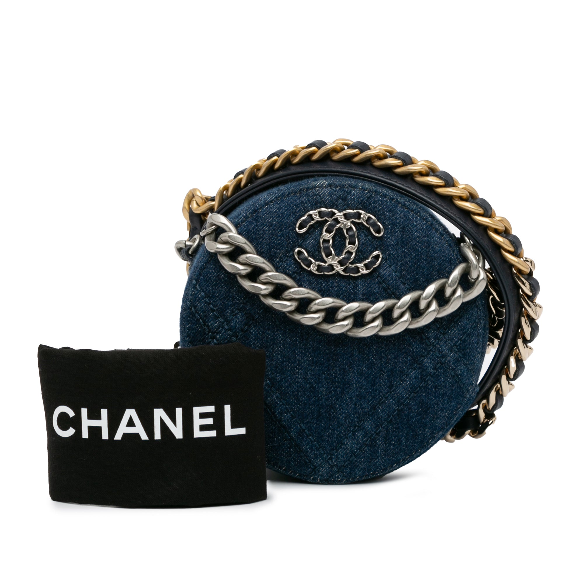 Chanel Denim 19 Round Clutch with Chain - image 10