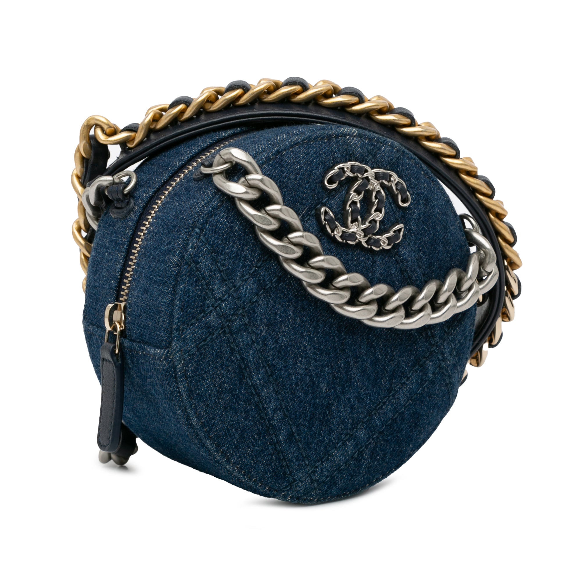 Chanel Denim 19 Round Clutch with Chain - image 2