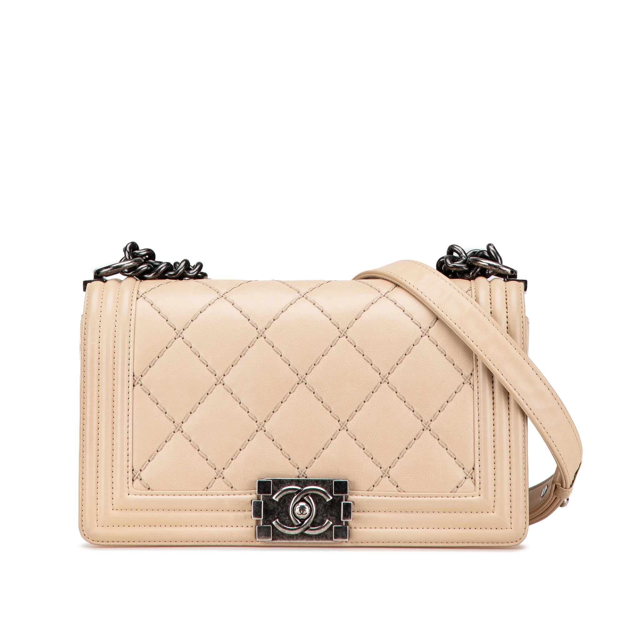 Chanel Old Medium Aged Calfskin Double Stitch Boy Flap - image 1