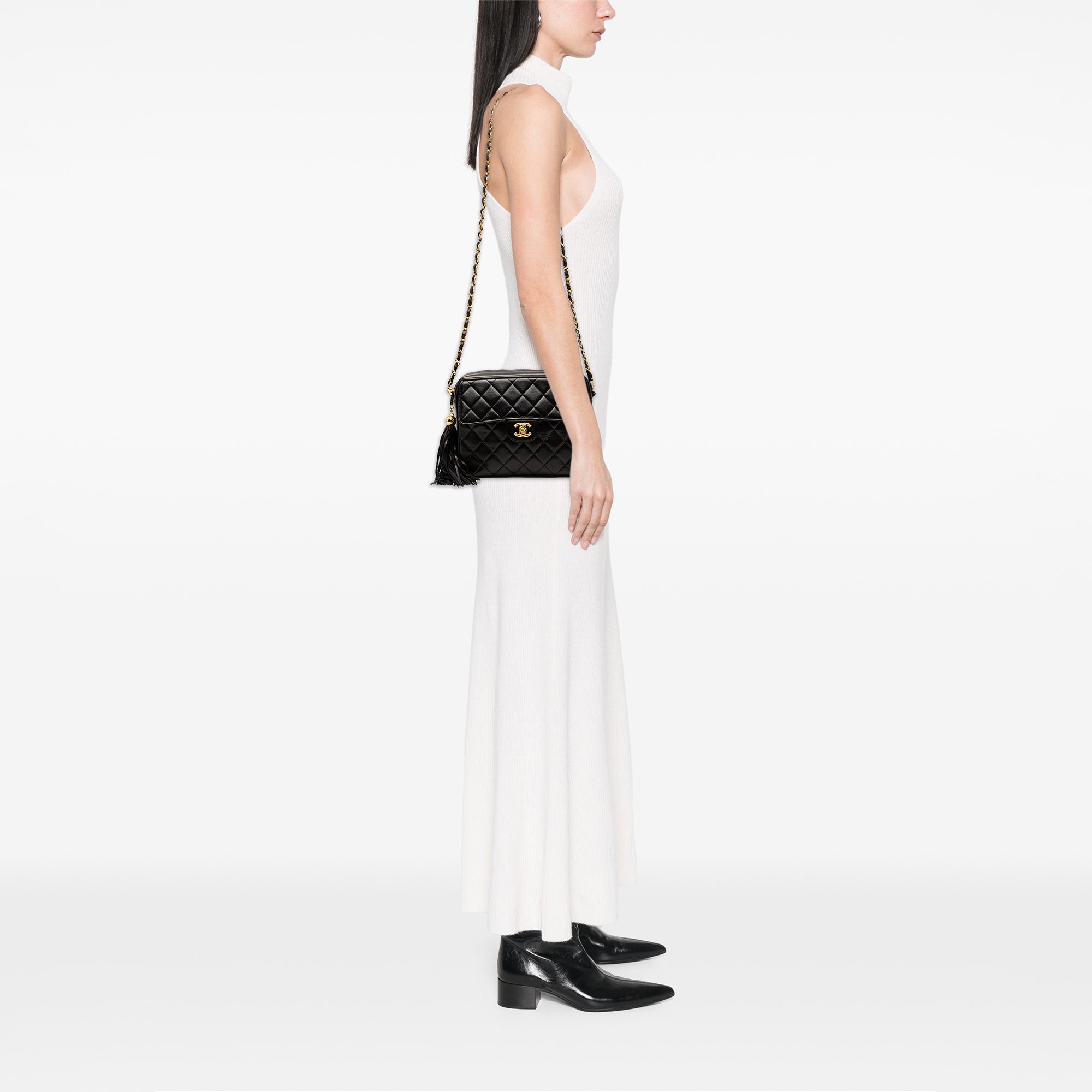 Chanel Small CC Quilted Lambskin Tassel Flap Camera Bag - image 8