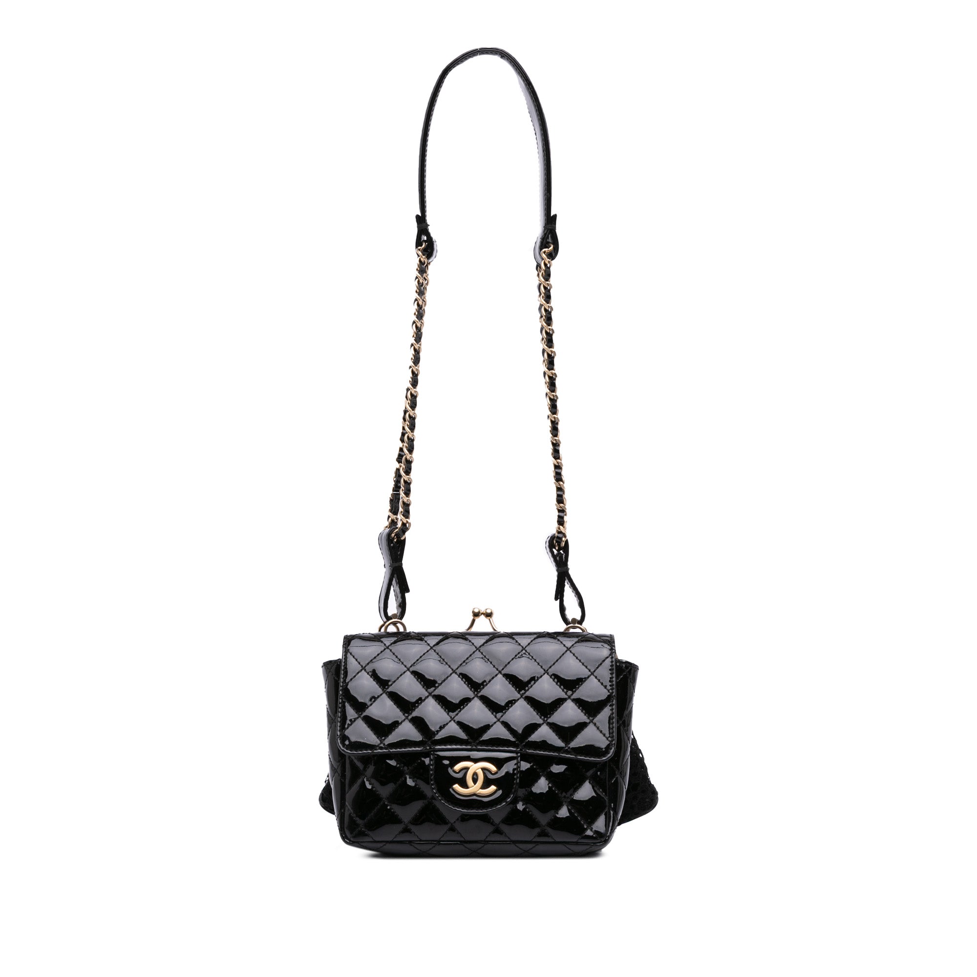 Chanel Mini Patent Lace Kiss Lock Flap Double Bag - image 1