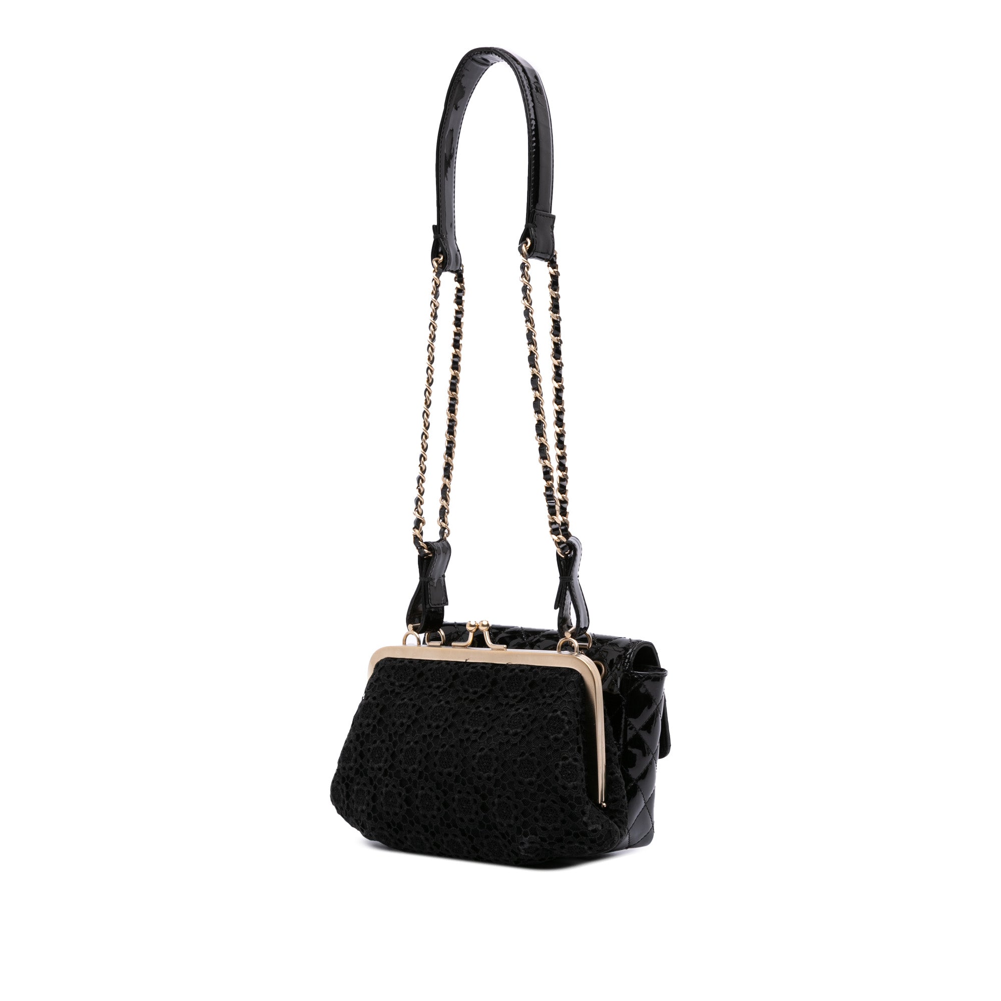 Chanel Mini Patent Lace Kiss Lock Flap Double Bag - image 2
