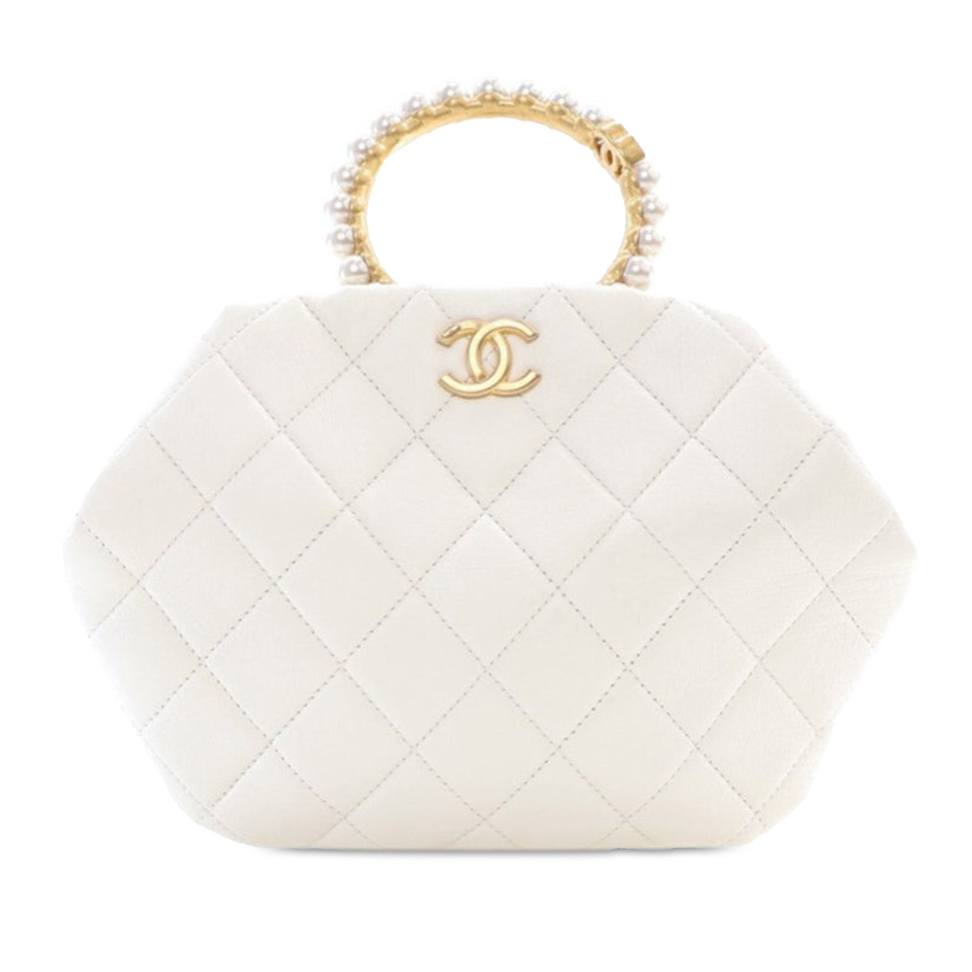 Chanel Quilted Lambskin Pearl Crown Handle Clutch Bag - image 1