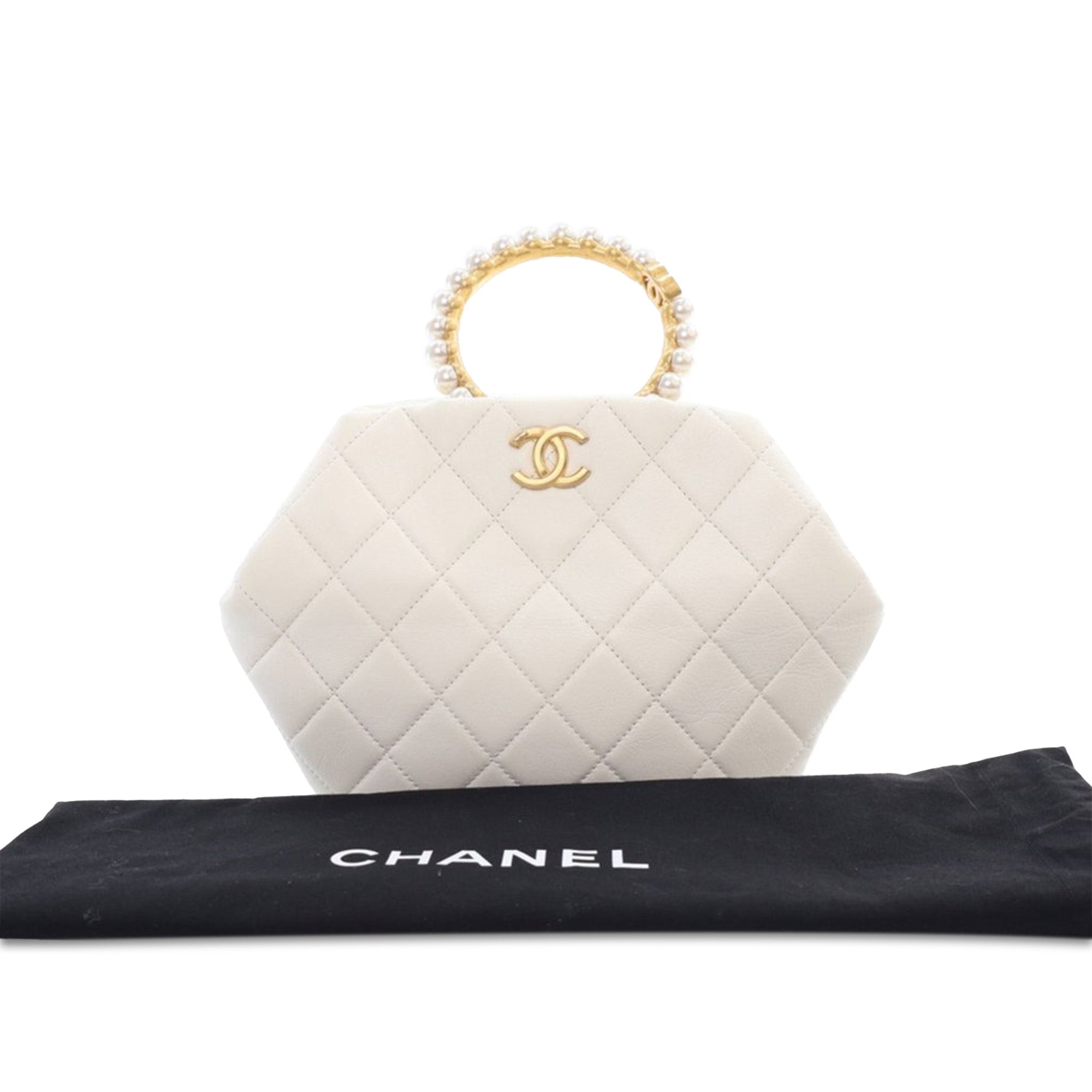 Chanel Quilted Lambskin Pearl Crown Handle Clutch Bag - image 12