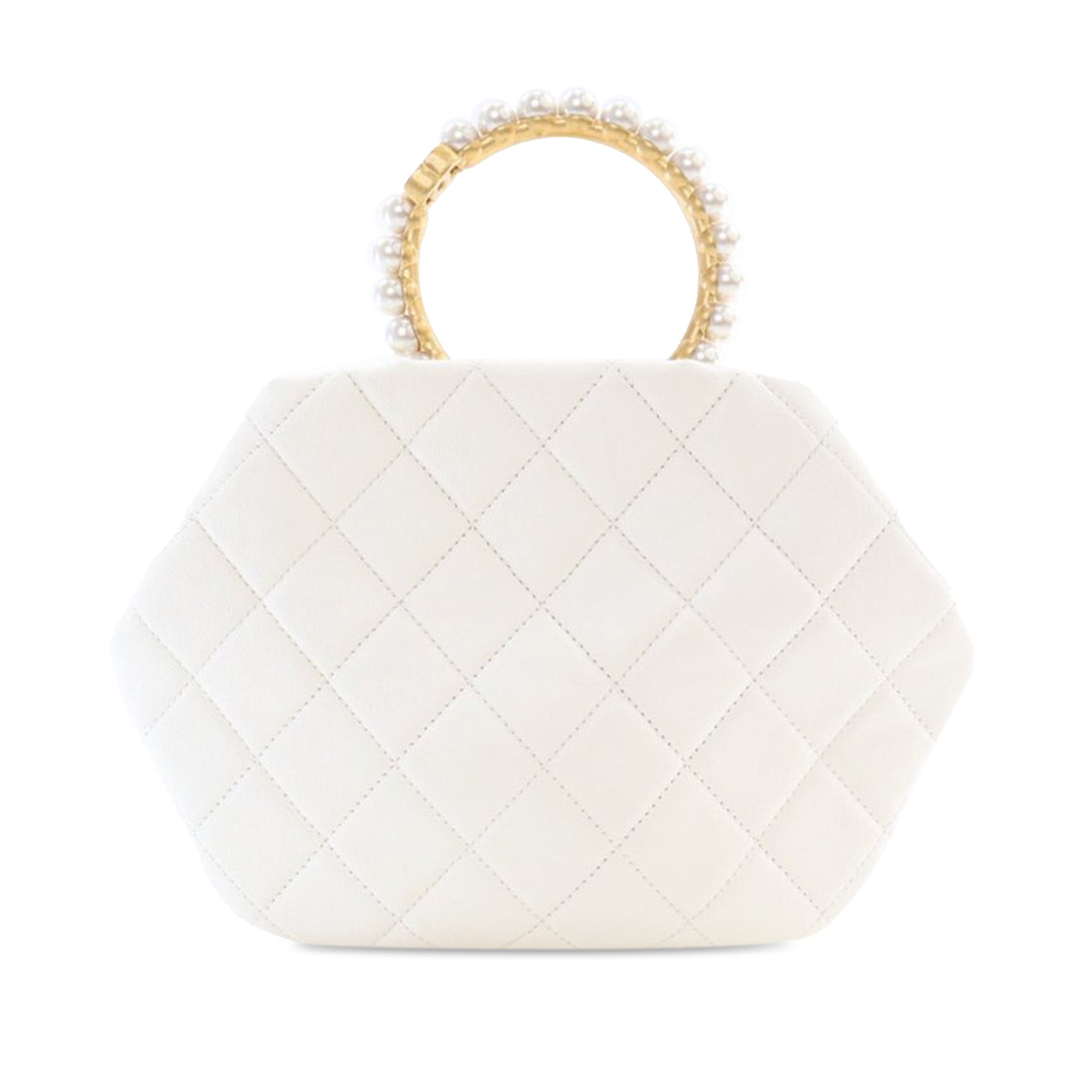 Chanel Quilted Lambskin Pearl Crown Handle Clutch Bag - image 3