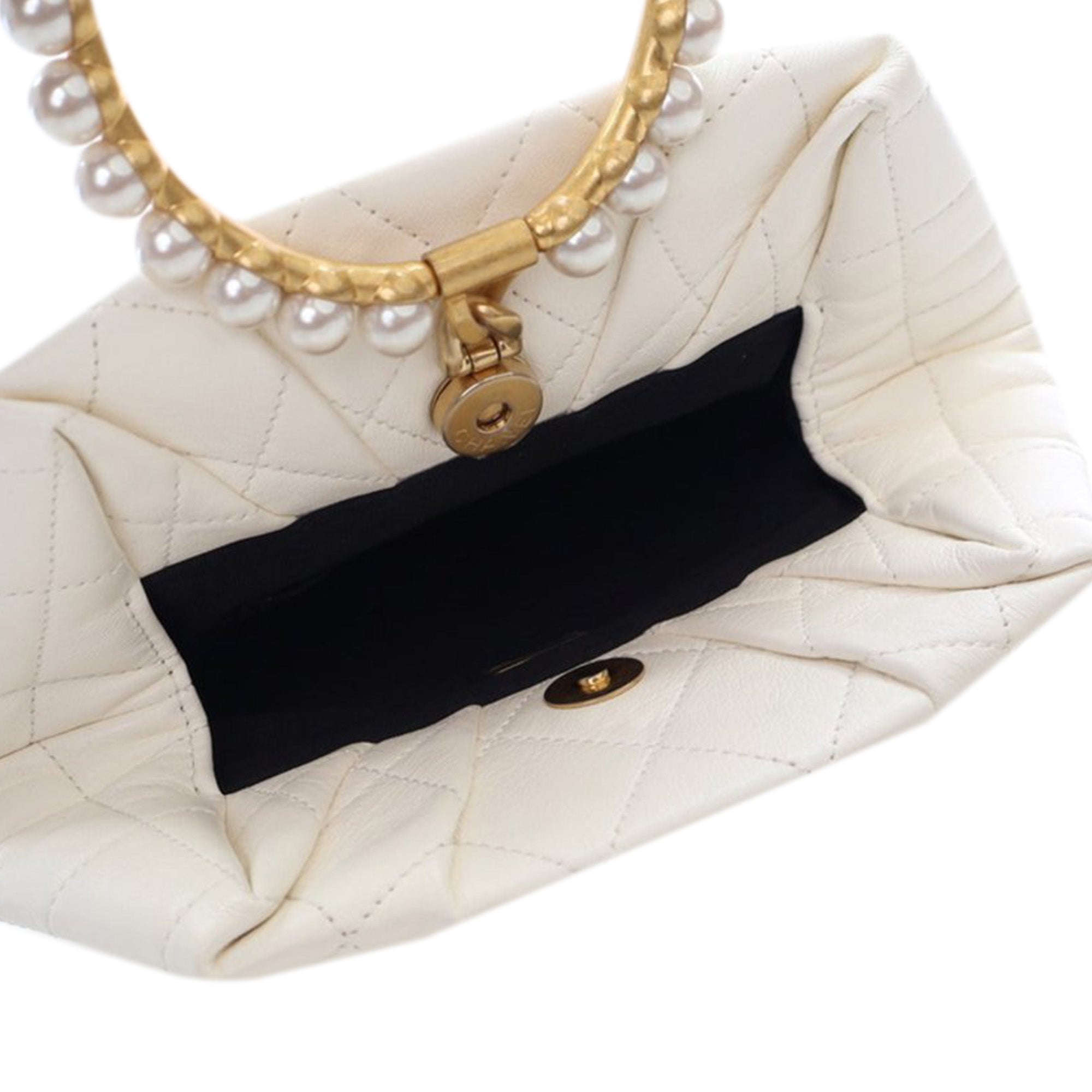Chanel Quilted Lambskin Pearl Crown Handle Clutch Bag - image 5
