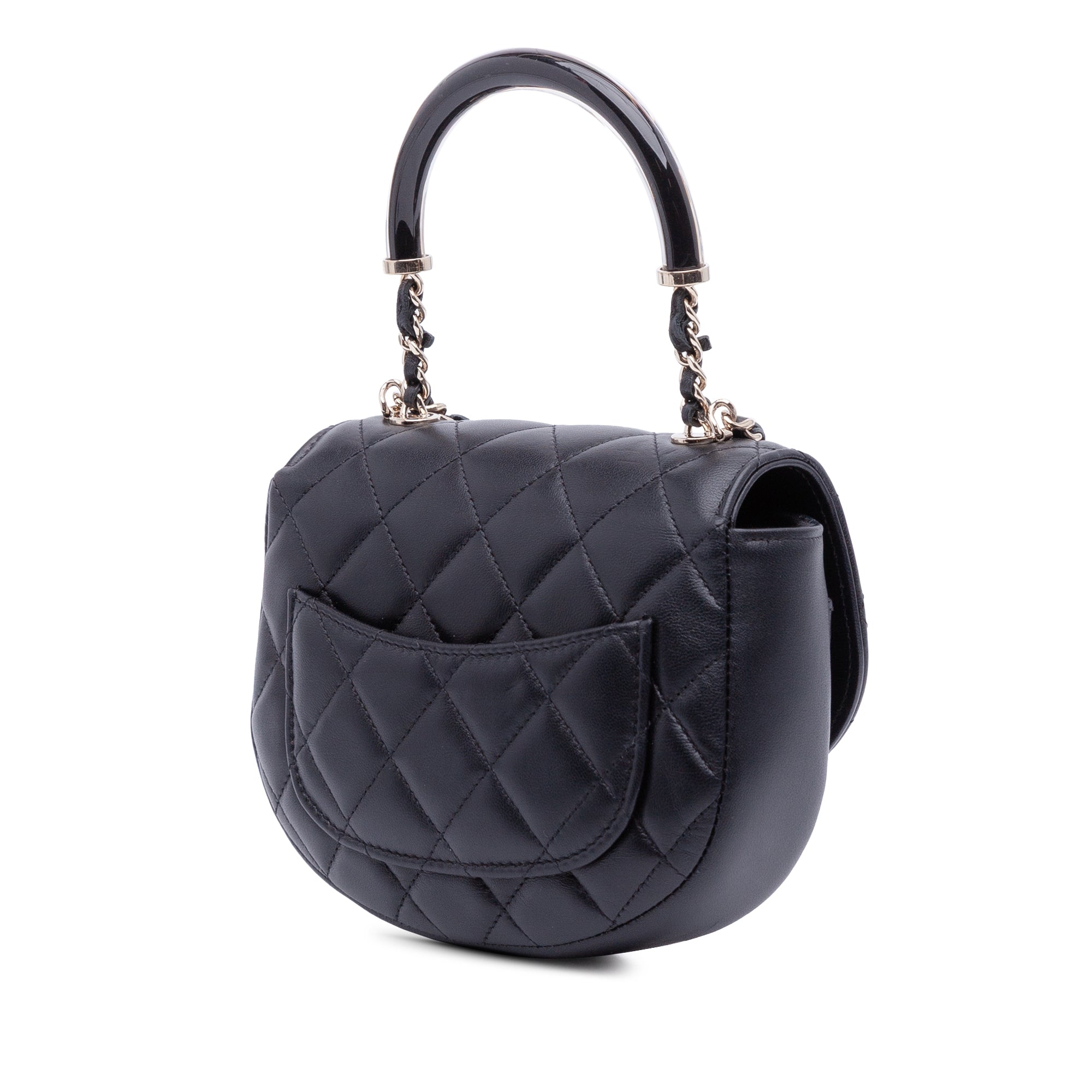 Chanel CC Quilted Lambskin Half Moon Top Handle Flap - image 2