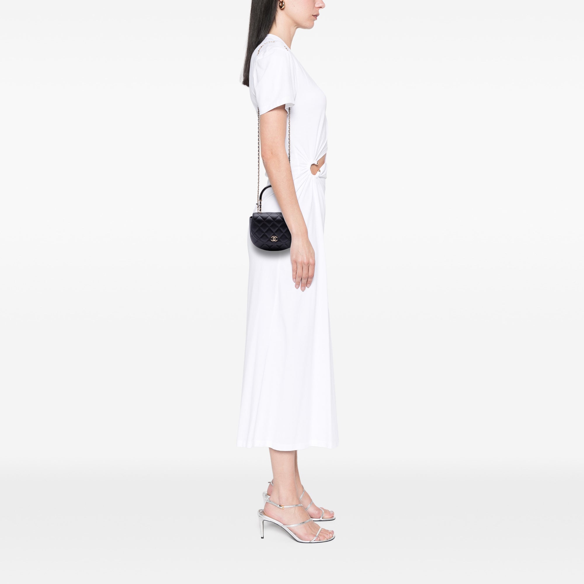 Chanel CC Quilted Lambskin Half Moon Top Handle Flap - image 9