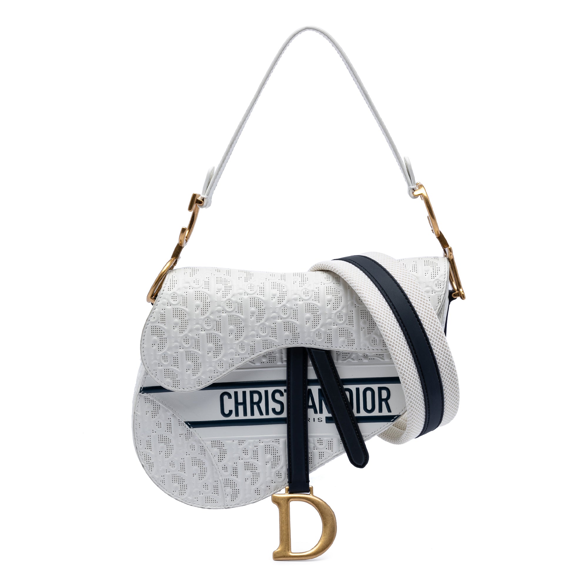 Dior Perforated Oblique Embossed Calfskin Saddle Bag - image 1