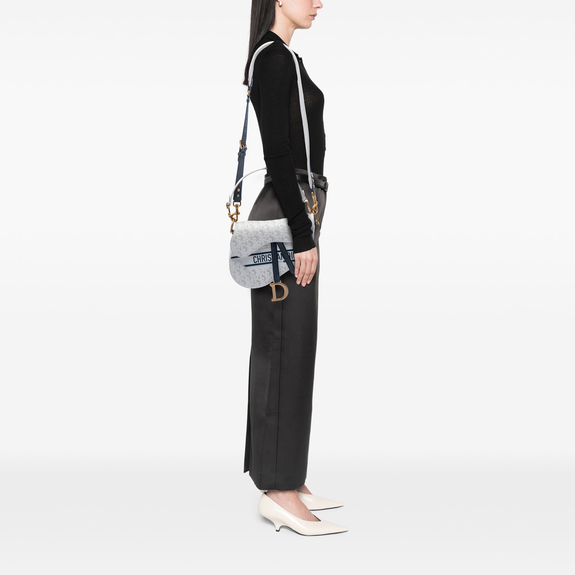 Dior Perforated Oblique Embossed Calfskin Saddle Bag - image 7