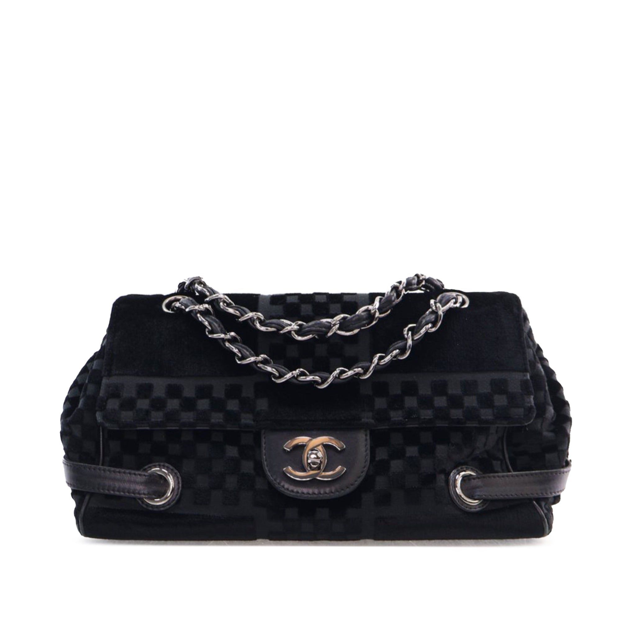 Chanel CC Check Embossed Velvet Belted Side Flap - image 1