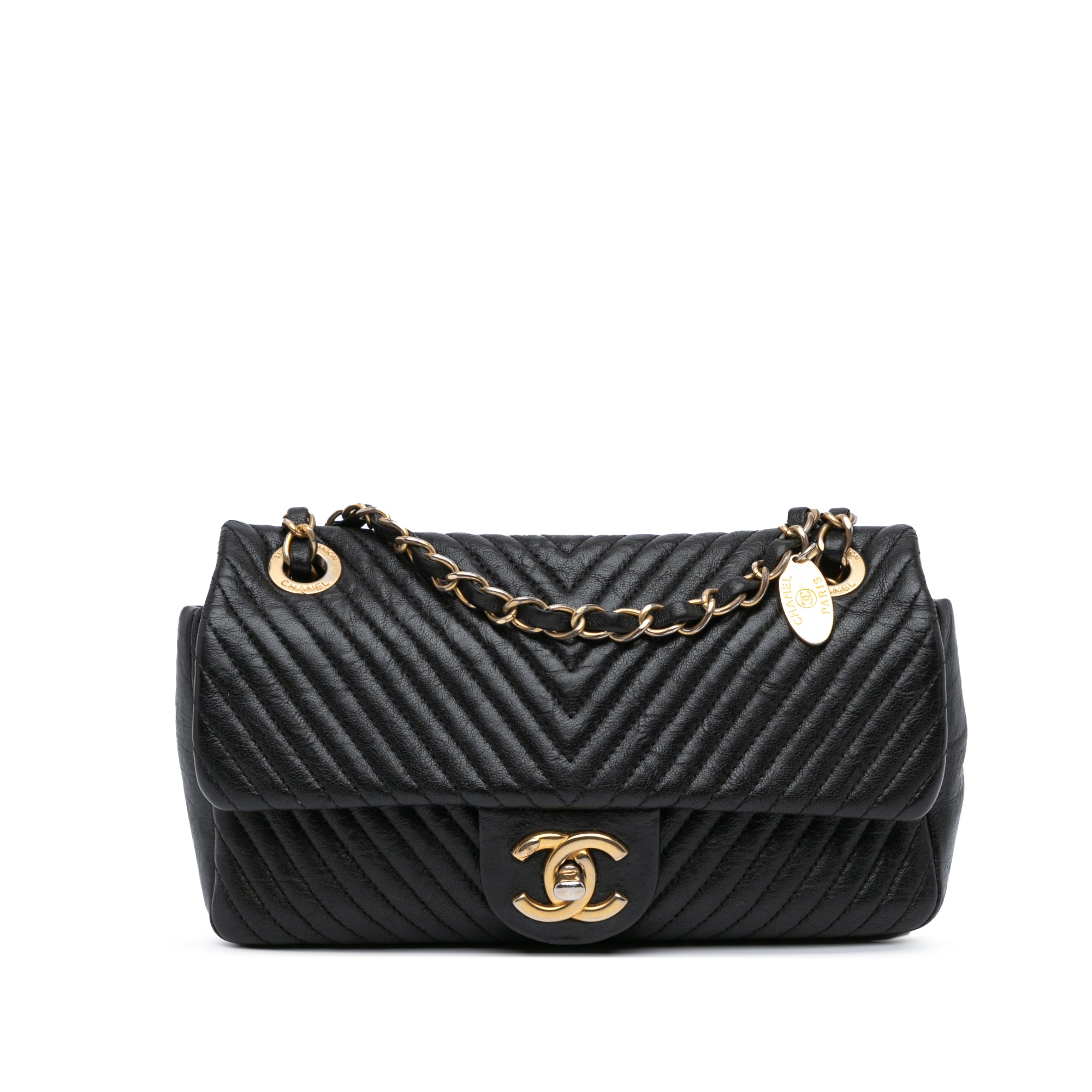 Chanel Small Chevron Wrinkled Calfskin Medallion Charm Surpique Flap - image 1
