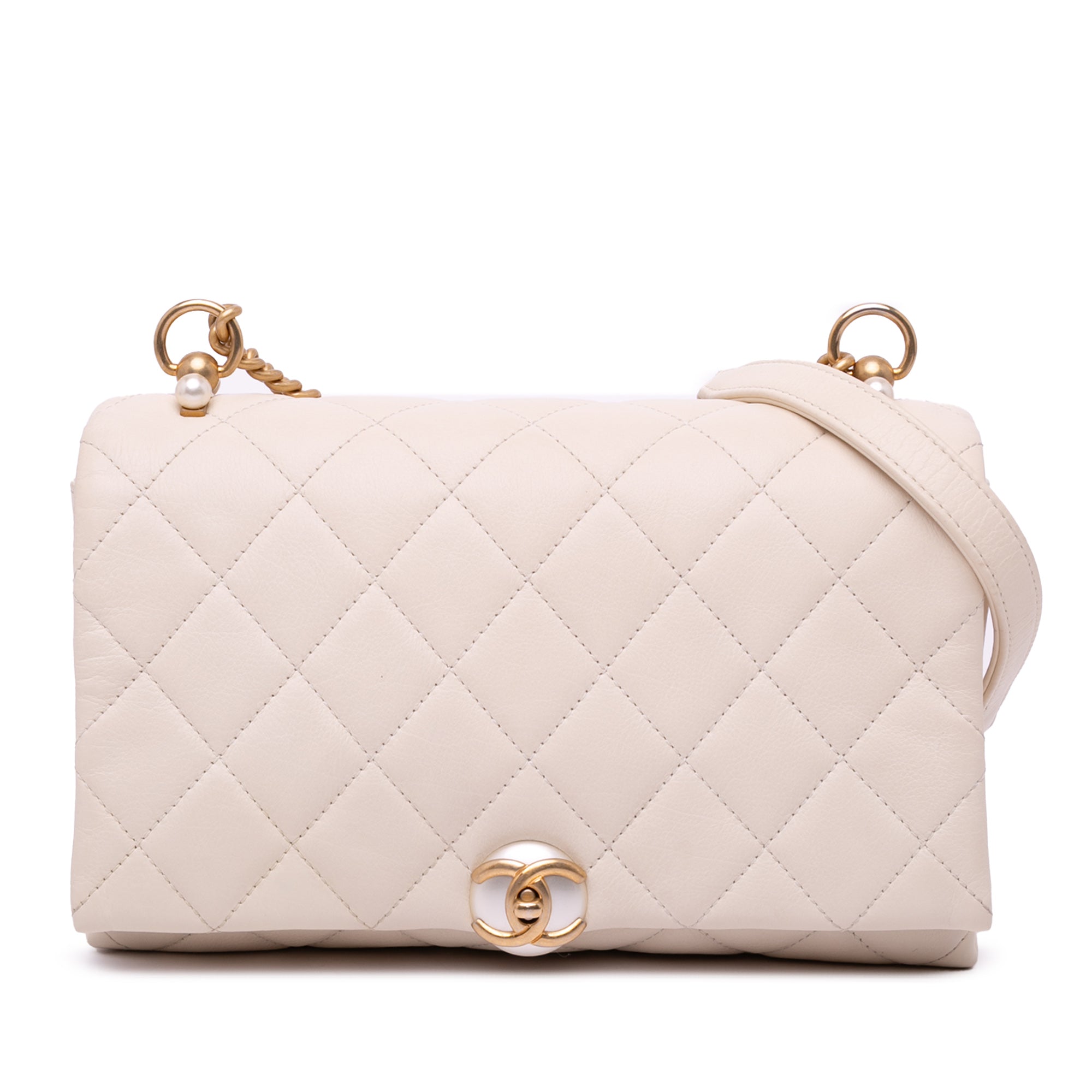 Chanel Small Quilted Calfskin Pearl CC Accordion Flap - image 1