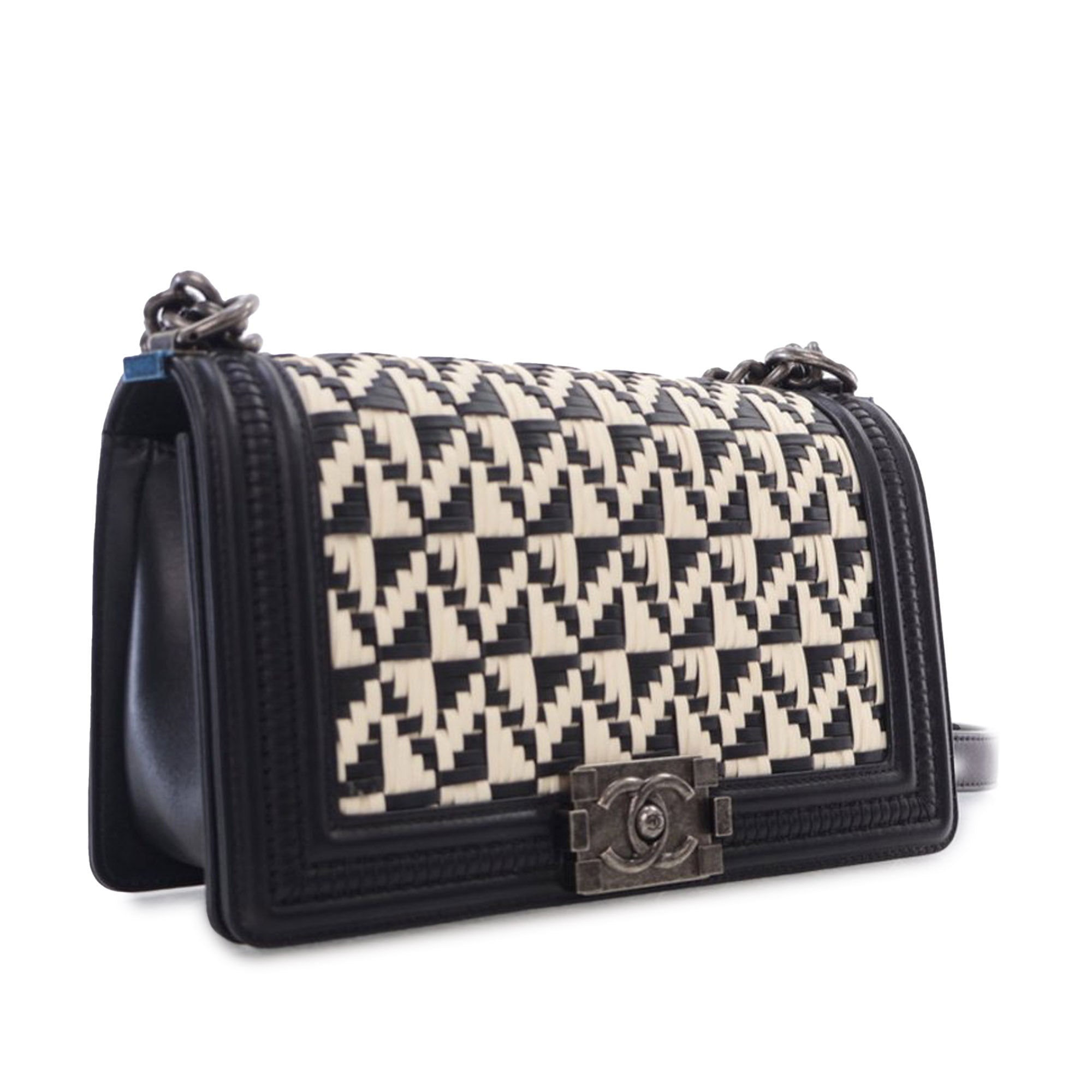 Chanel Old Medium Bicolor Woven Calfskin Boy Flap - image 3